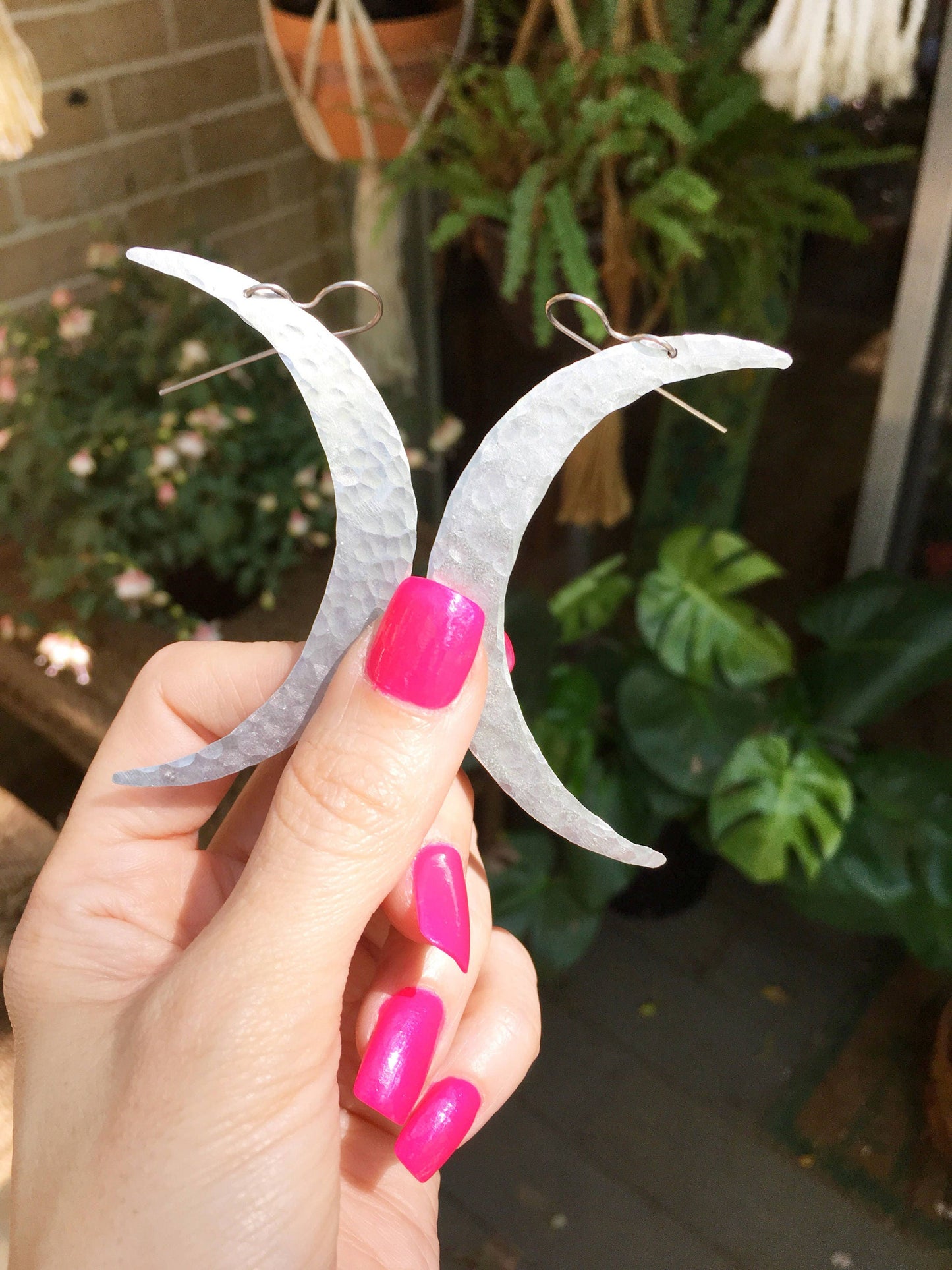 Large Crescent Moon Earrings: Handmade Brass or Copper Dangles