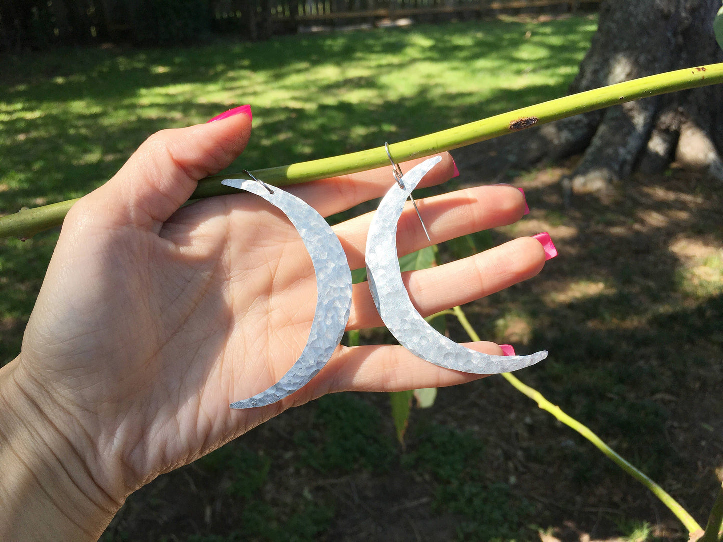 Large Crescent Moon Earrings: Handmade Brass or Copper Dangles