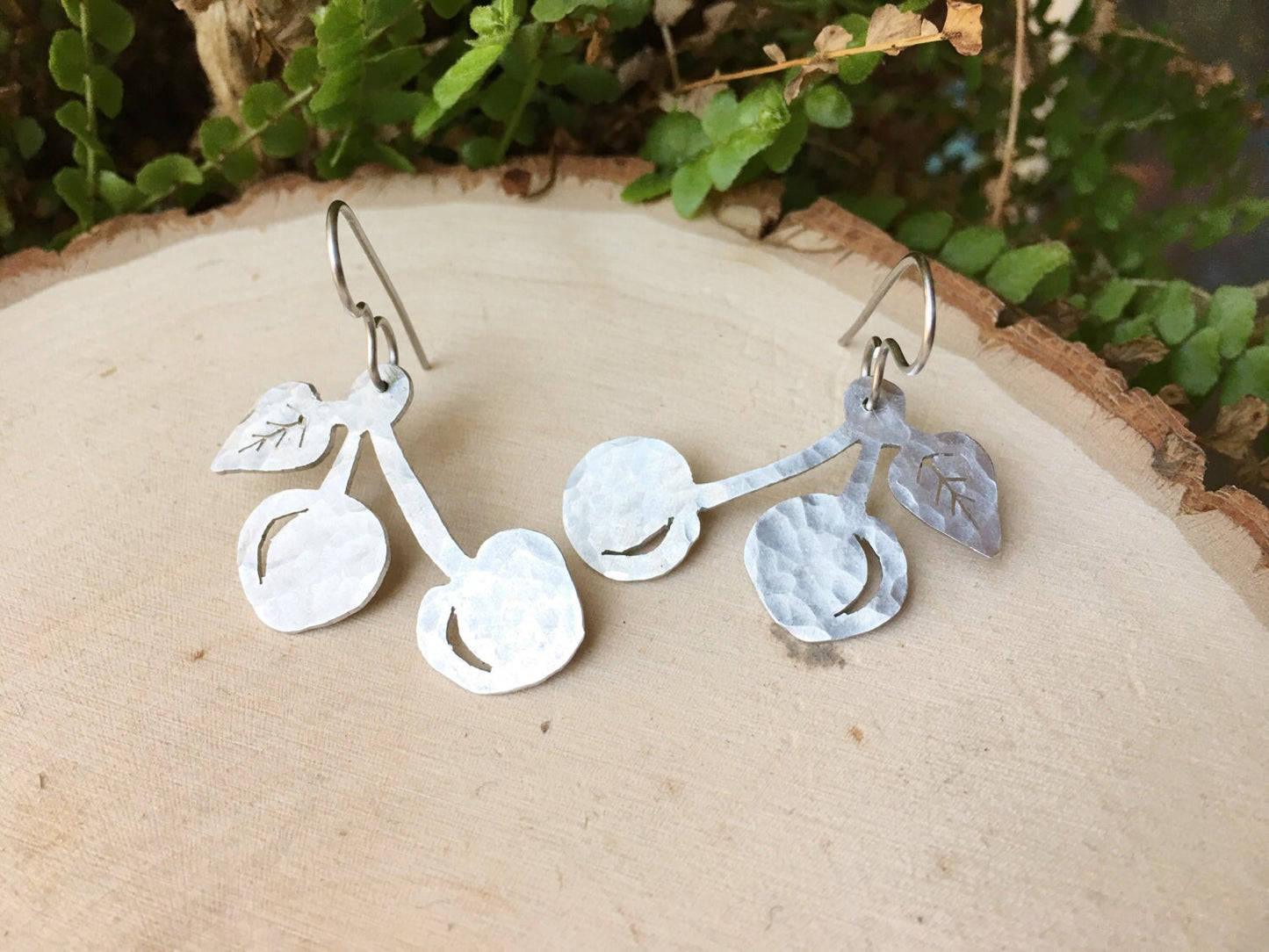 Handmade Metal Cherry Dangle Earrings: Fruit Jewelry