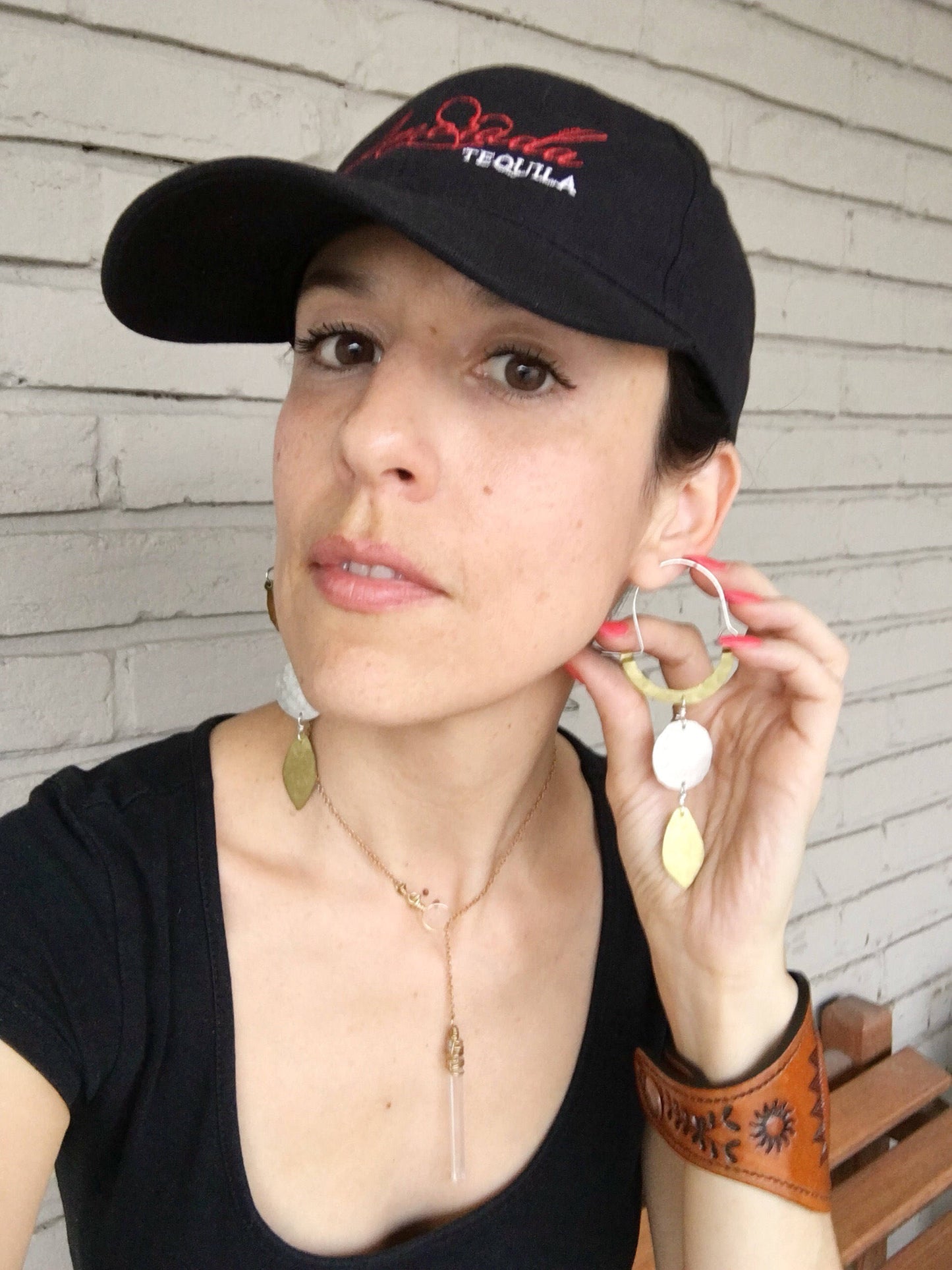 Rustic Two-Tone Geometric Hoop Earrings: Mixed Metal Dangles