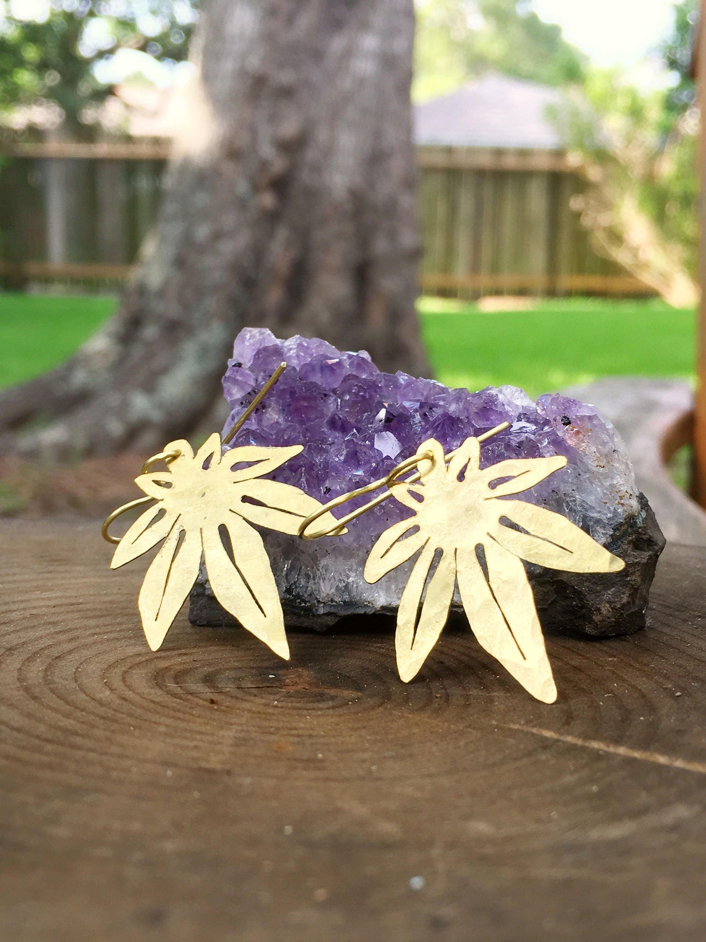 cannabis leaf earrings, mini metal cannabis leaf earrings, greenery