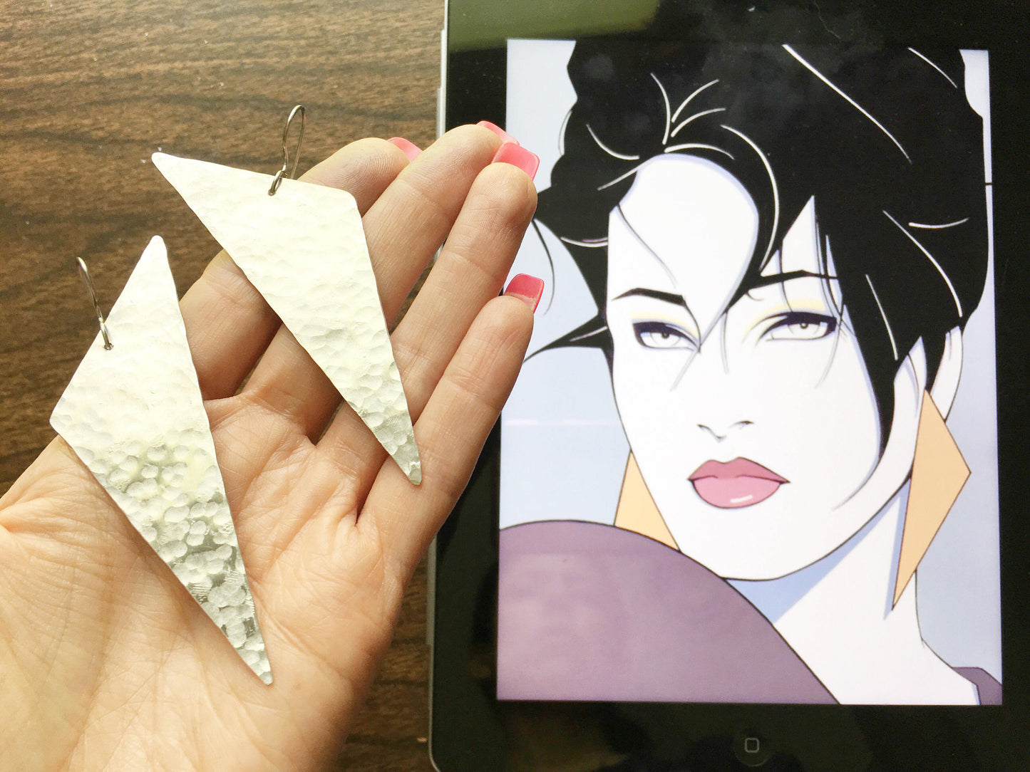 Handmade Geometric Triangle Earrings: 1980s Inspired Aluminum or Brass