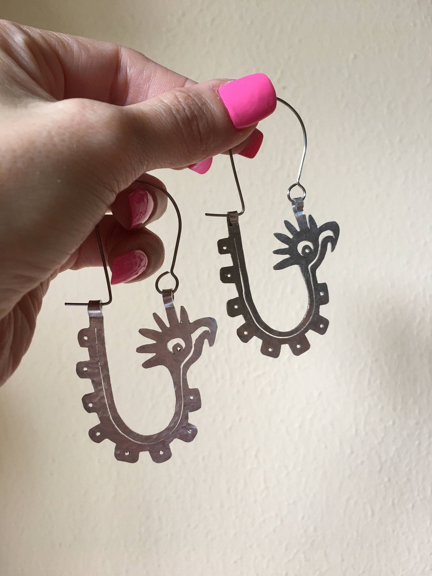 Handmade Mayan Glyph Hoop Earrings: Bird Design