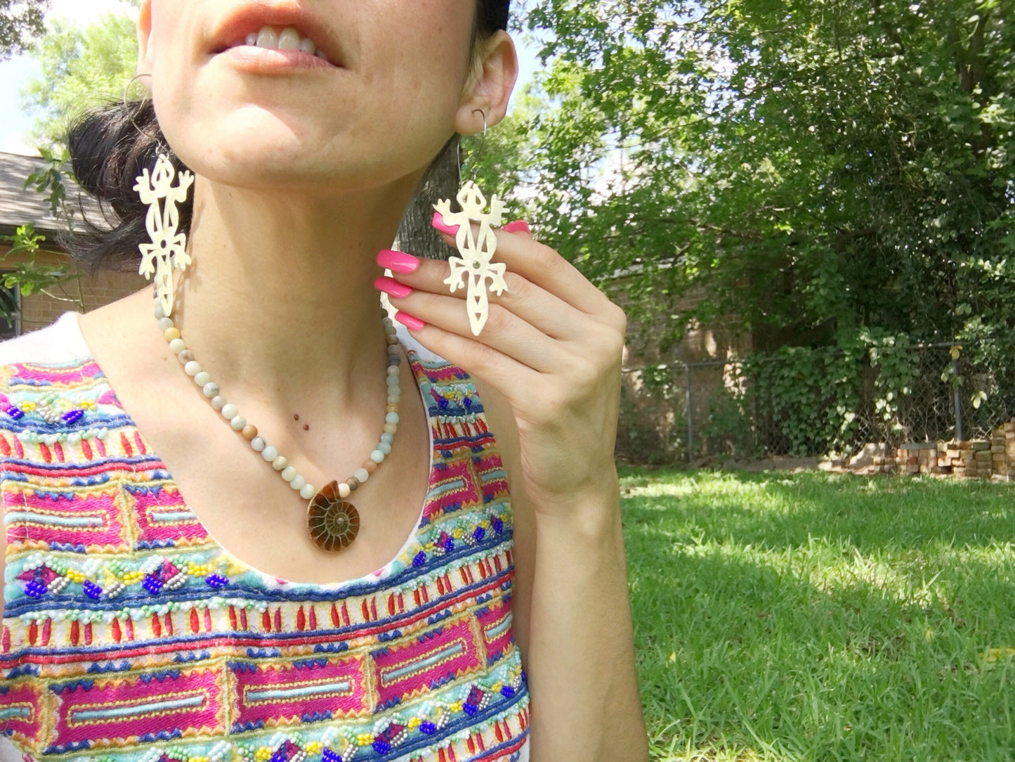 Handmade Metal Lizard Earrings: Tribal Geometric Design