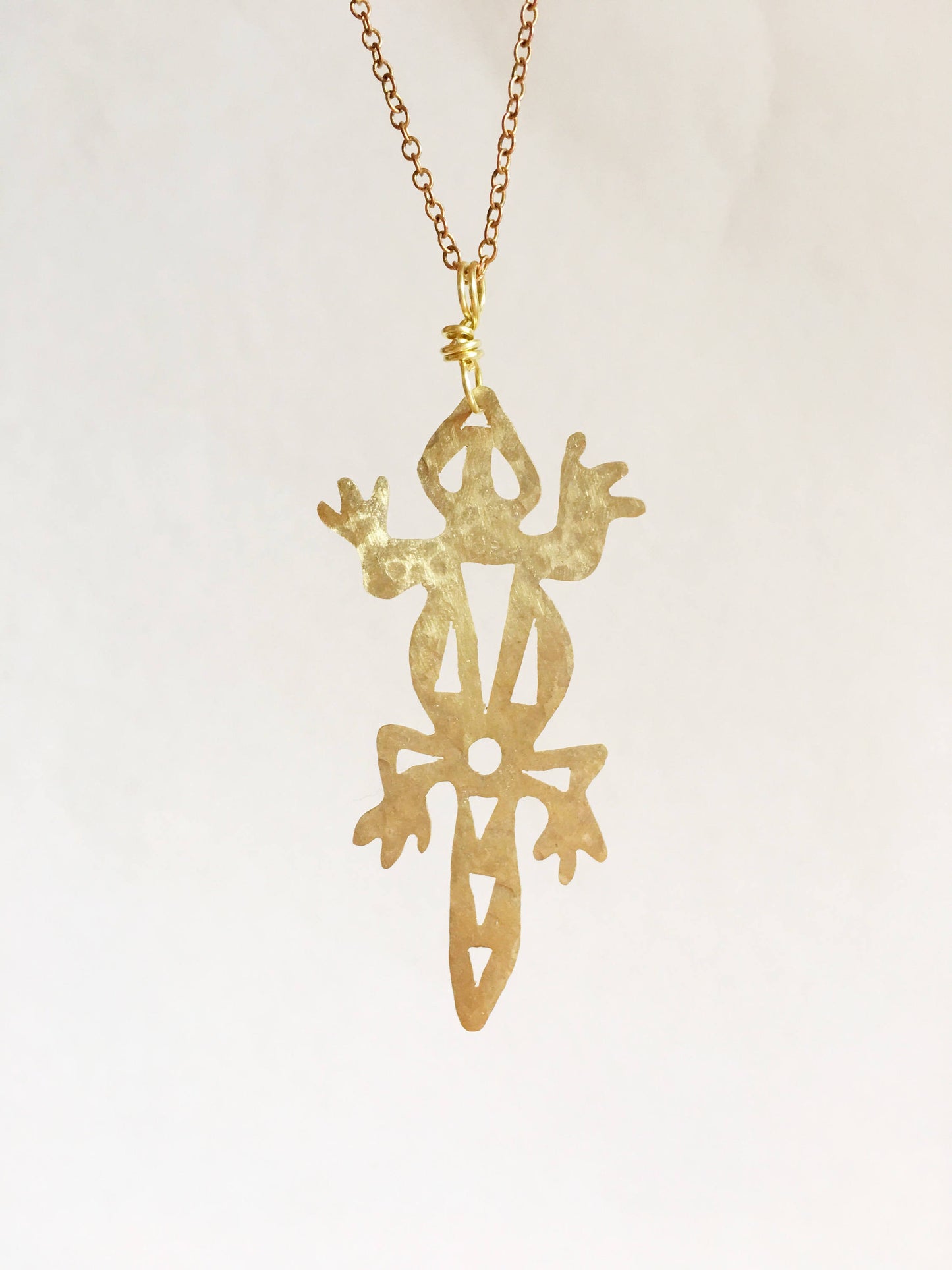 Handmade Brass Lizard Pendant Necklace: Tribal Long Length Jewelry