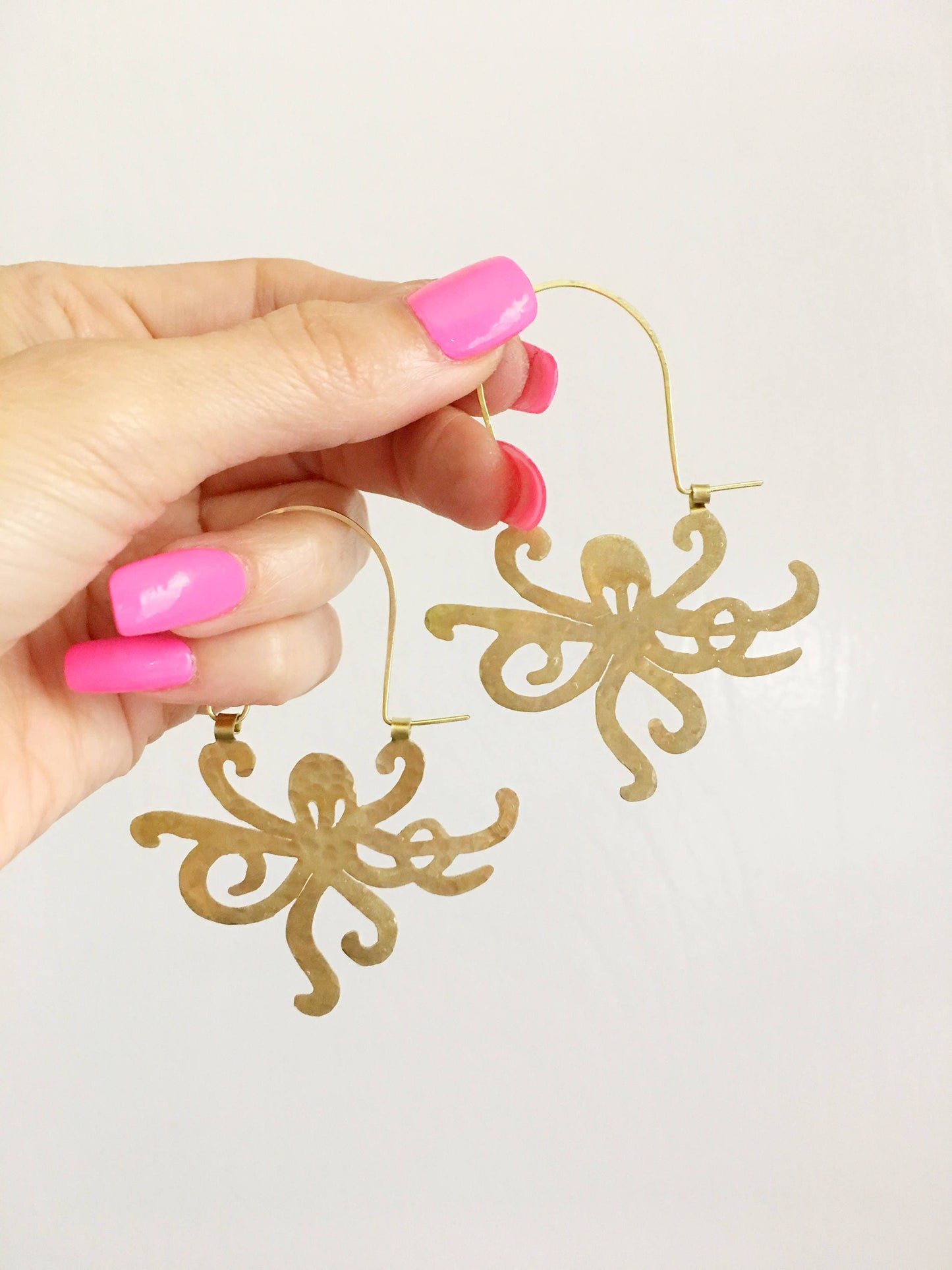 Handmade Metal Octopus Hoop Earrings: Ocean Jewelry