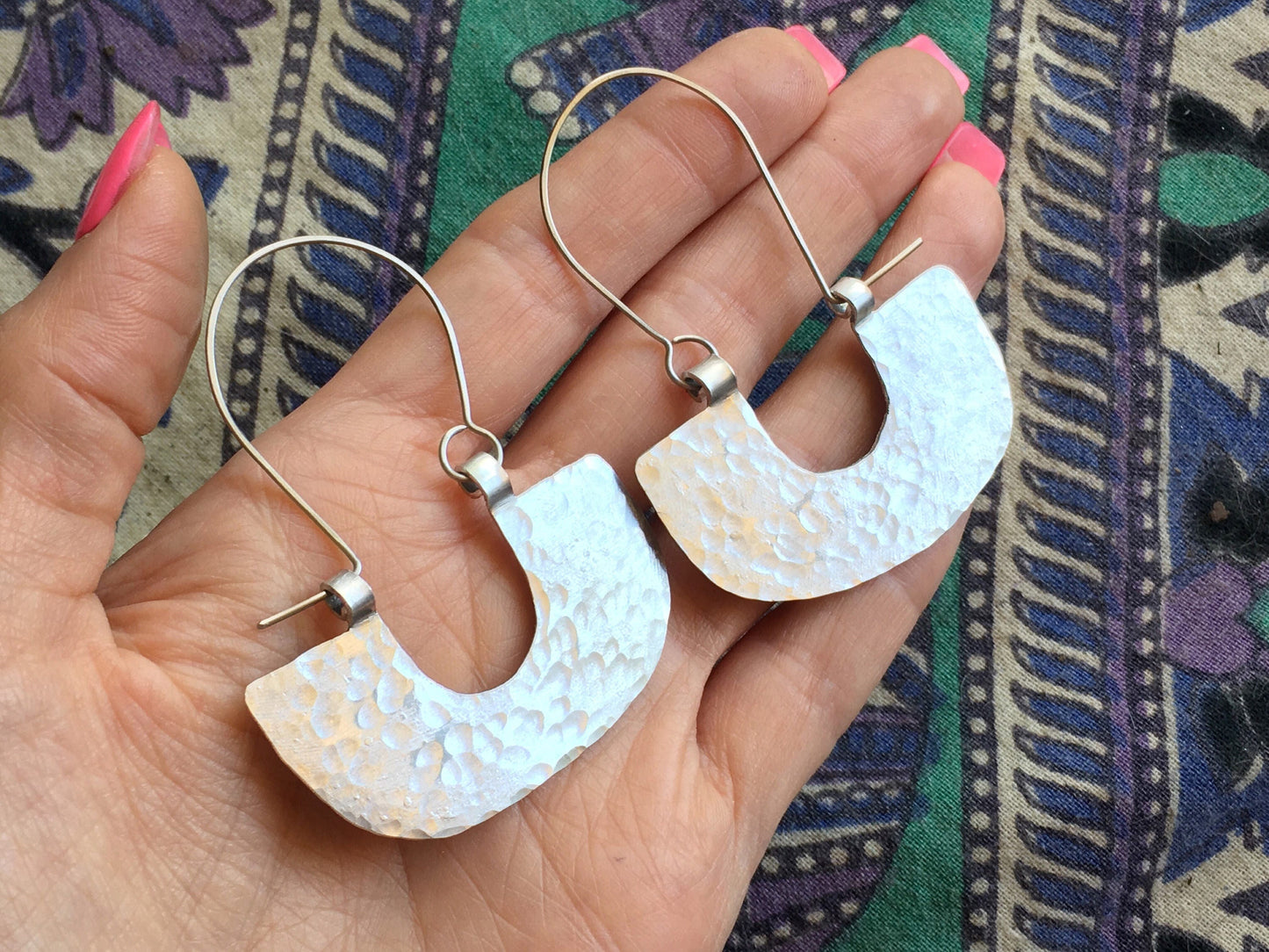 Hammered Metal Half Circle Hoop Earrings: Pre-Columbian Style