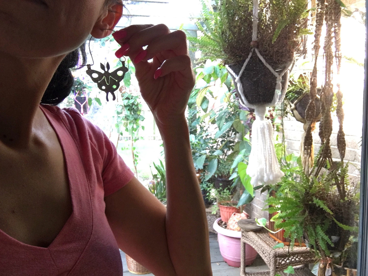 Handmade Luna Moth Hoop Earrings: Stainless Steel Insect Jewelry