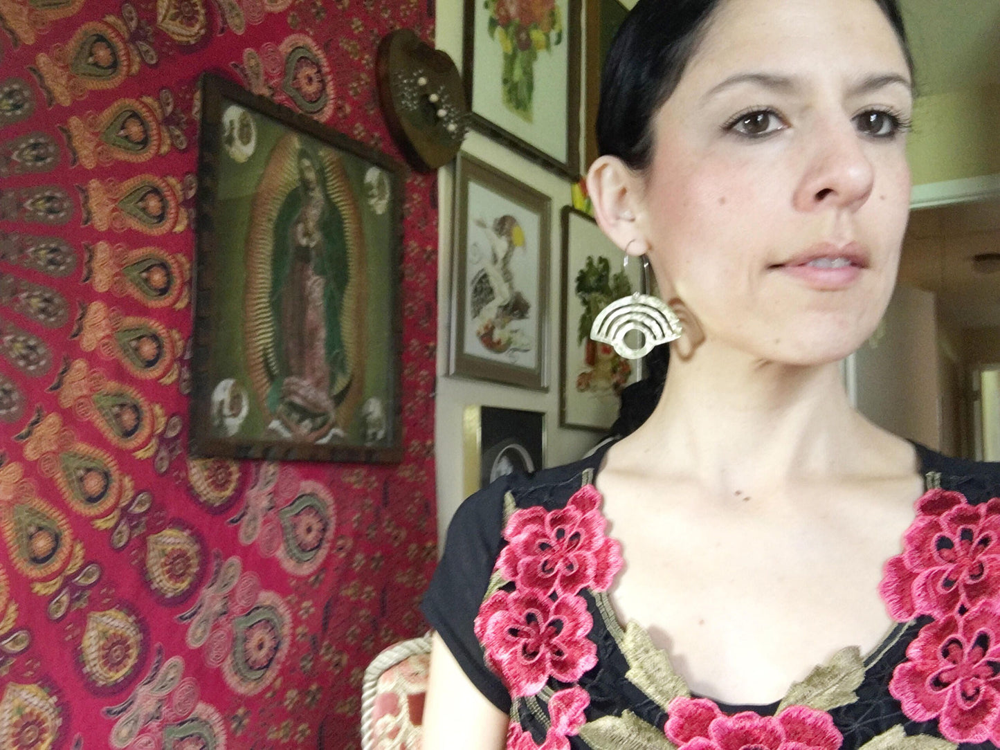 Rainbow earrings, metal arch hoops