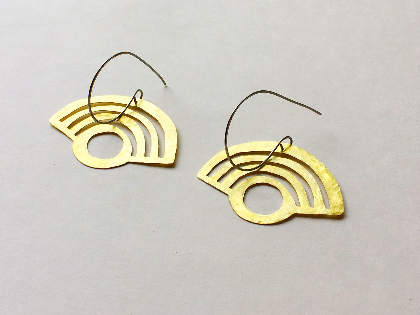 Rainbow earrings, metal arch hoops