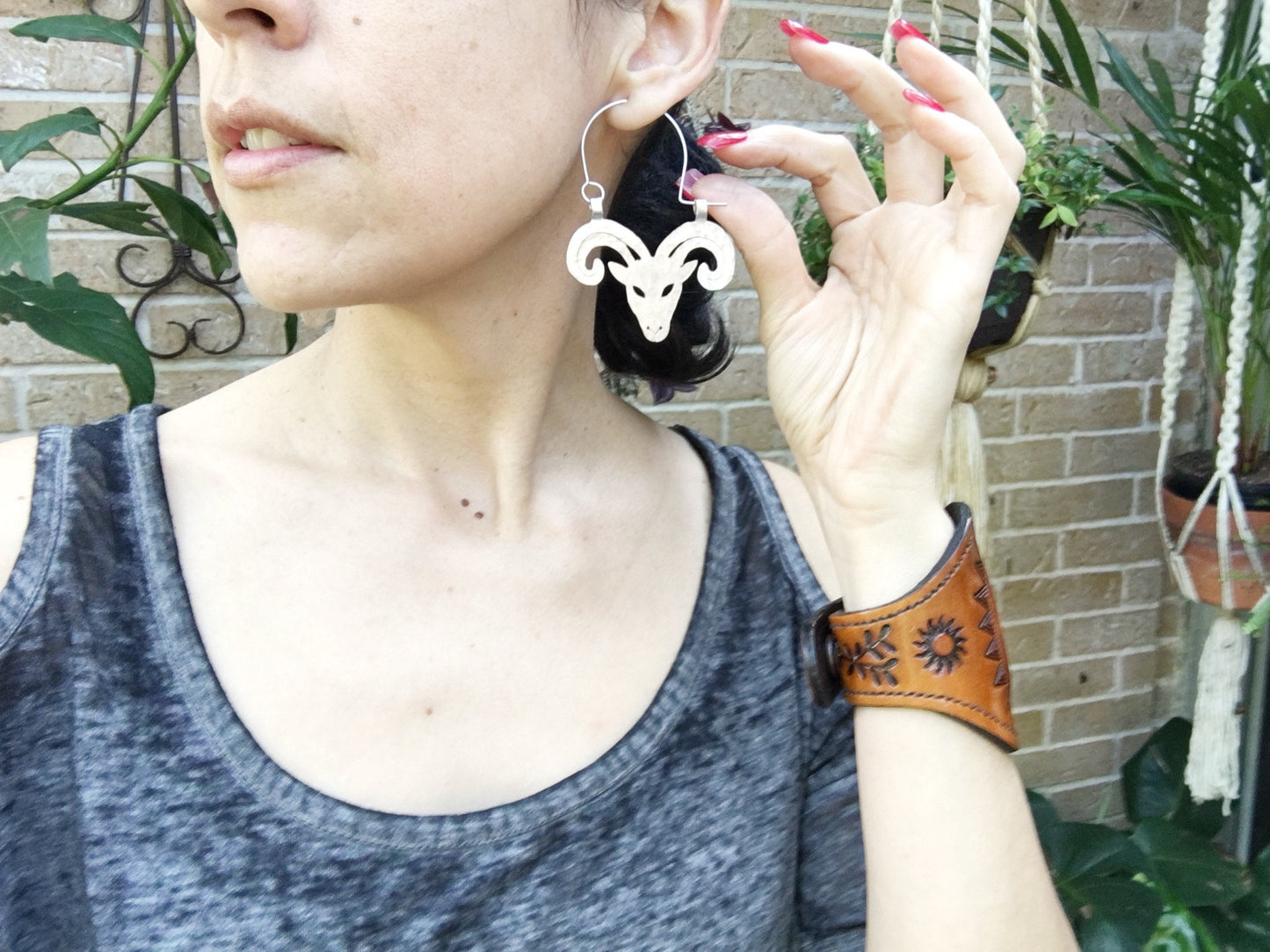 Handmade Ram Hoop Earrings: Metal Aries Jewelry