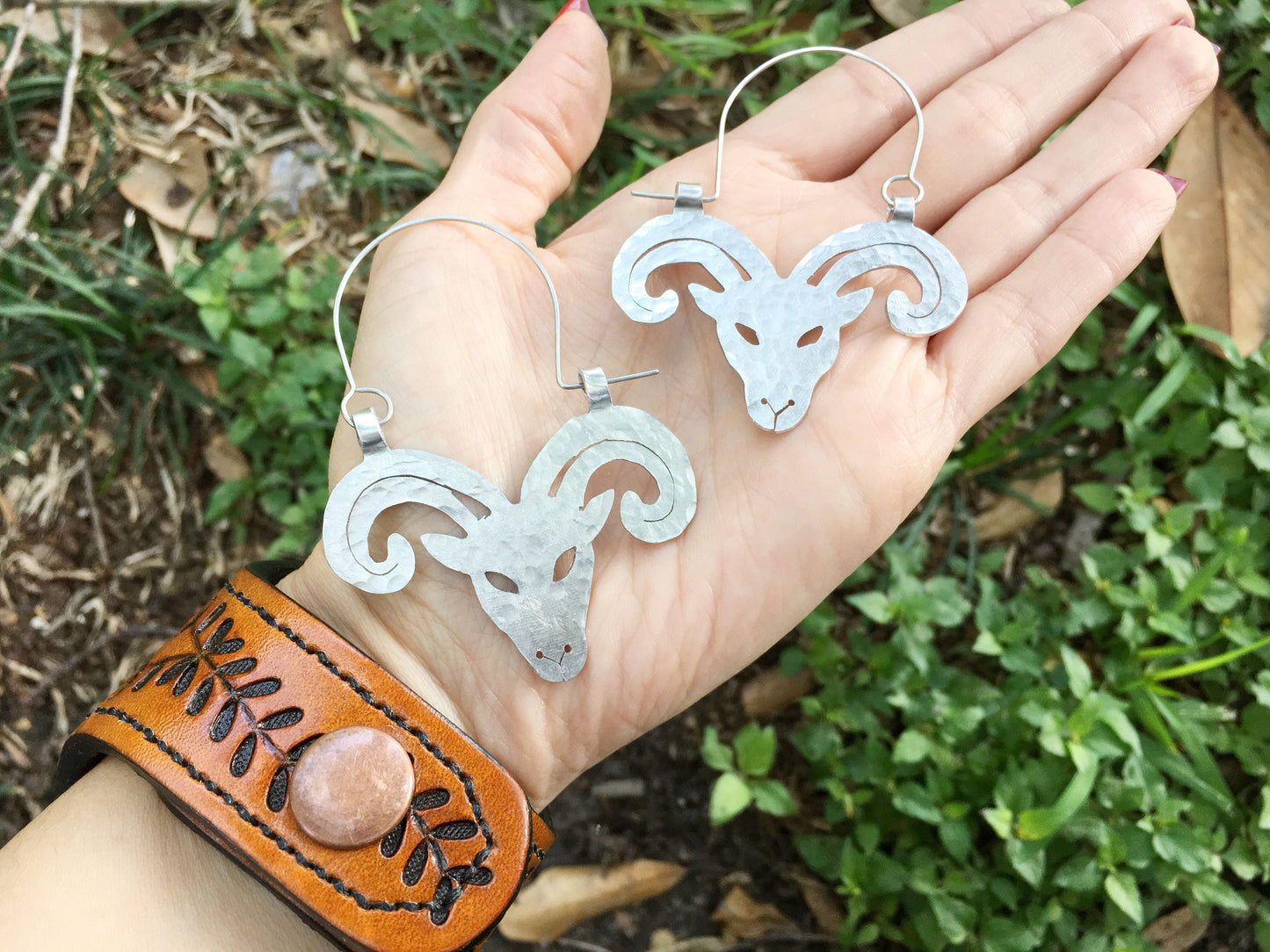 Handmade Ram Hoop Earrings: Metal Aries Jewelry