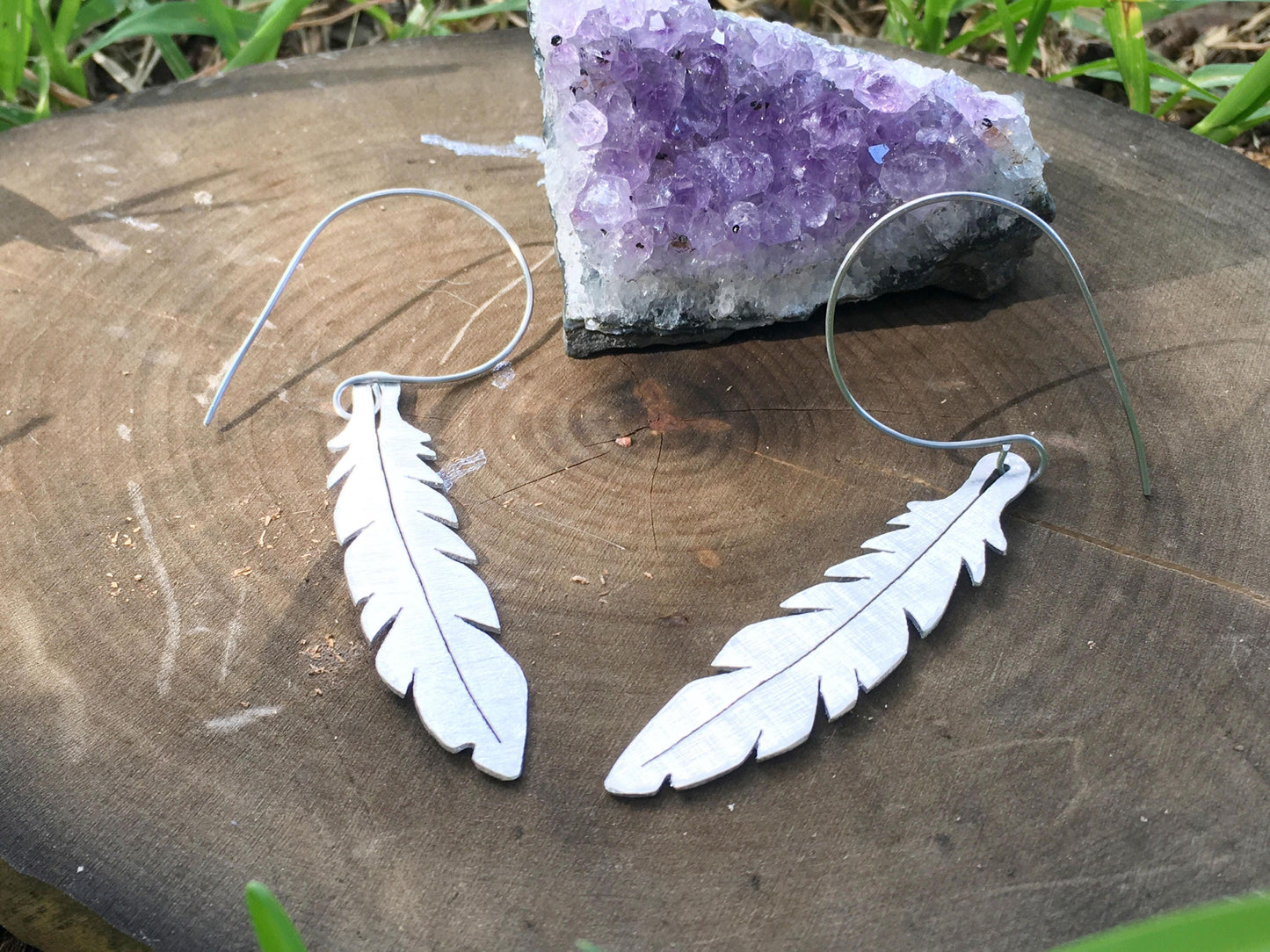 Handmade Aluminum Feather Hoop Earrings: Stainless Steel Ear Wire
