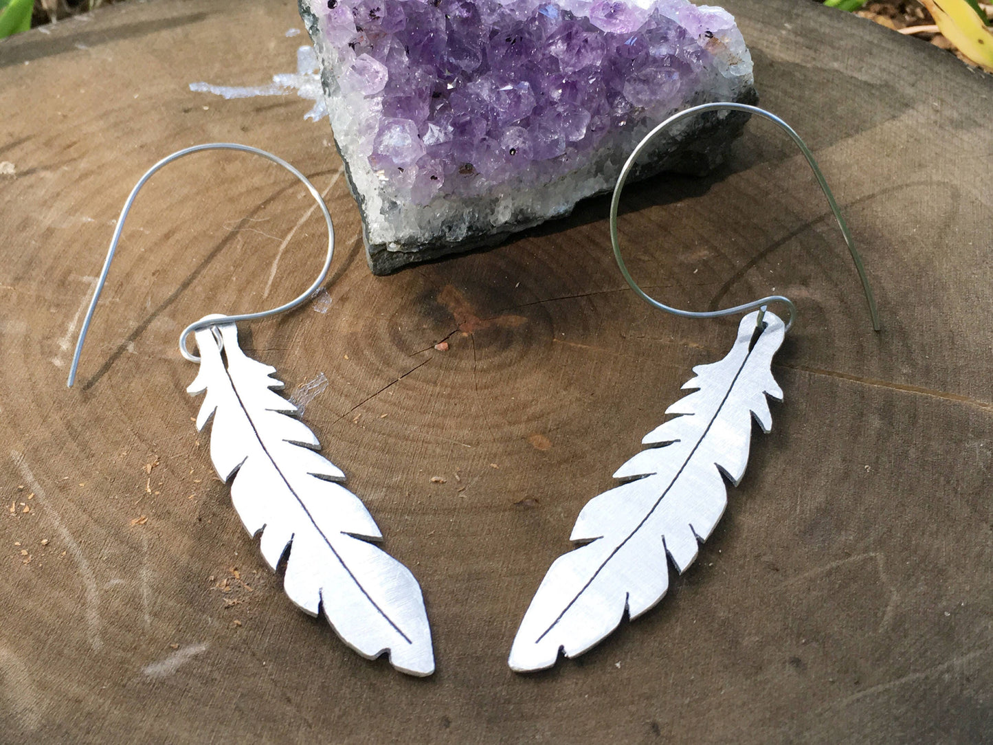 Handmade Aluminum Feather Hoop Earrings: Stainless Steel Ear Wire