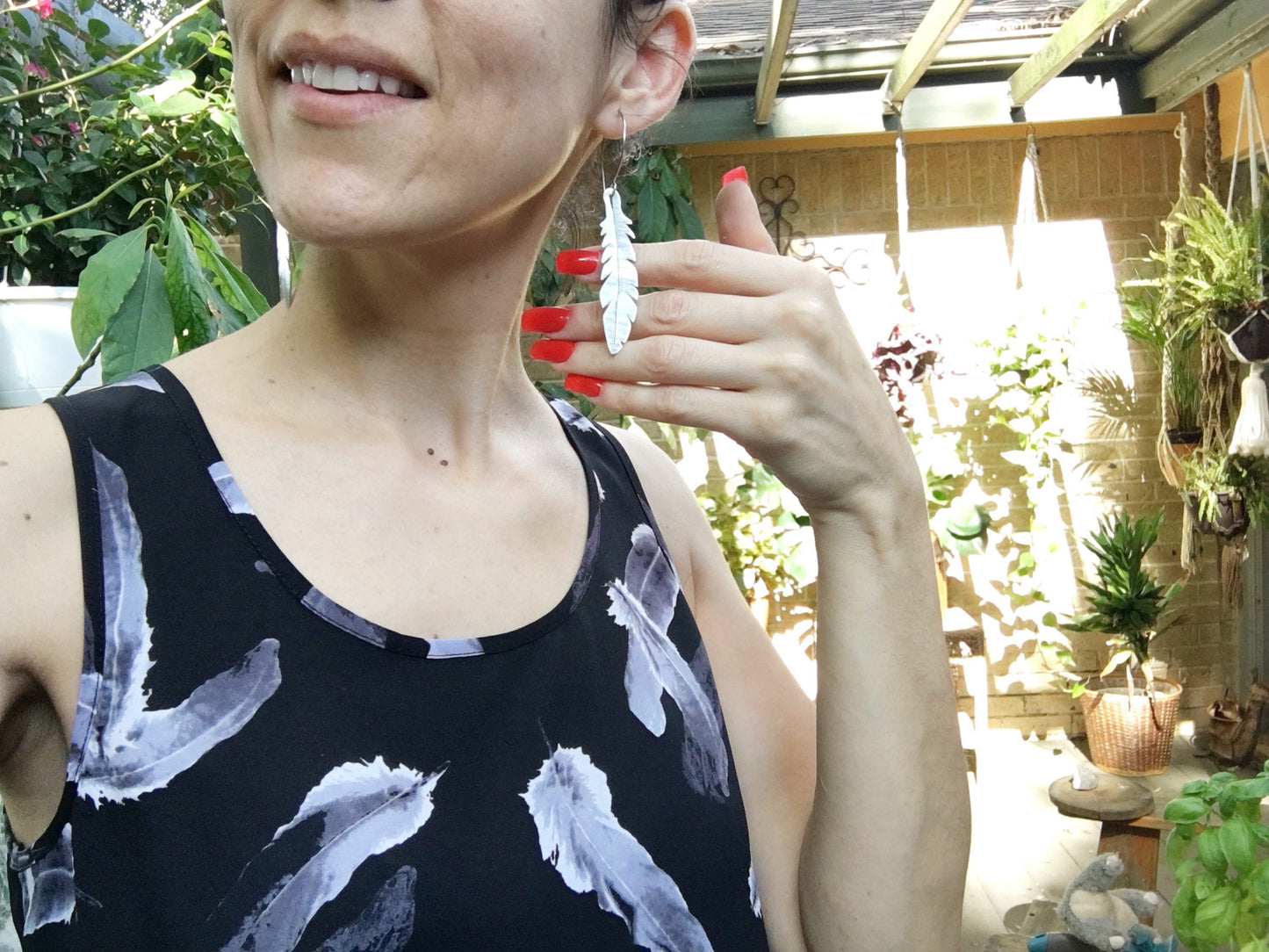 Handmade Aluminum Feather Hoop Earrings: Stainless Steel Ear Wire