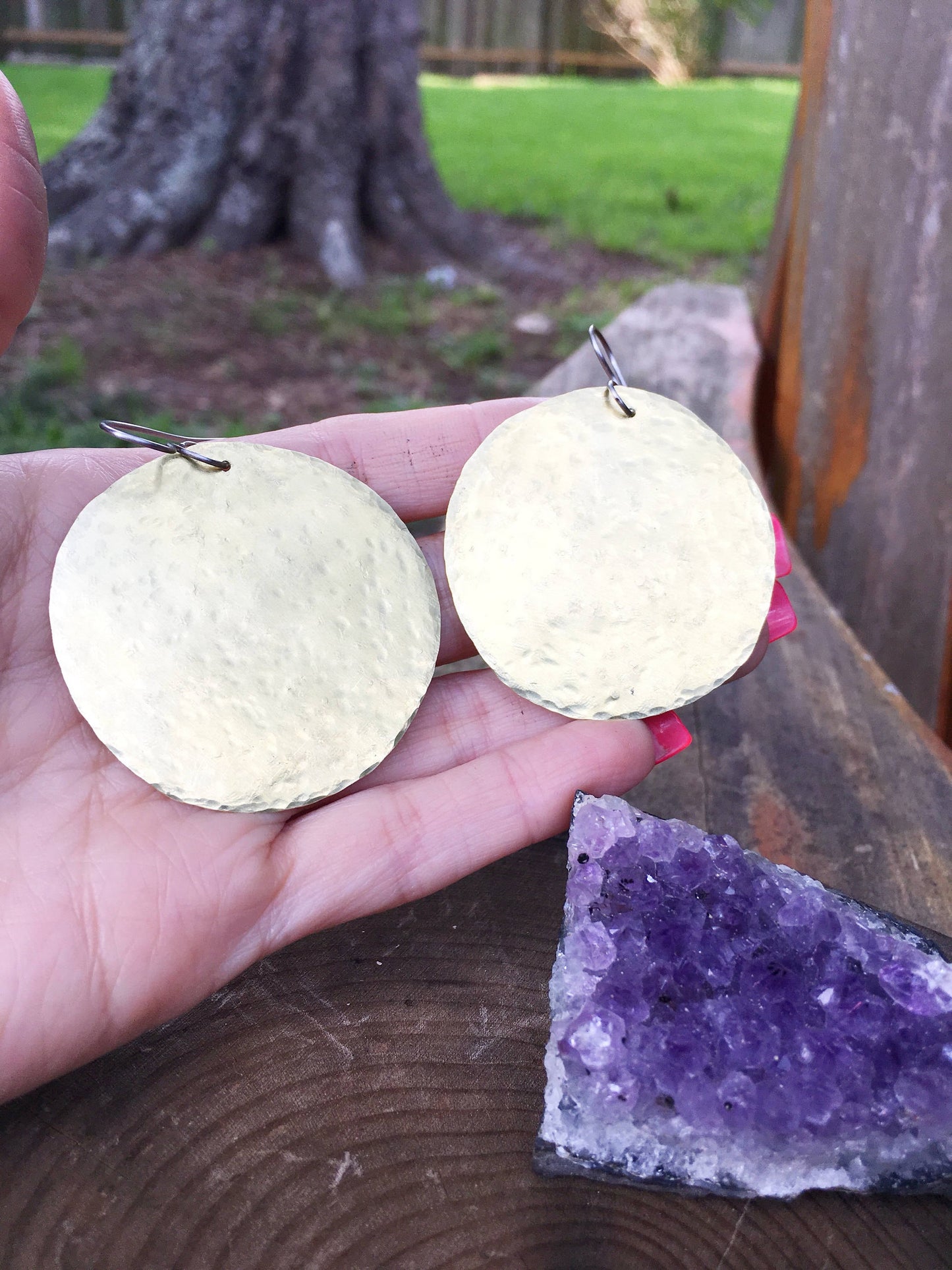 Handmade Hammered Metal Full Moon Earrings: Large Disk Earrings