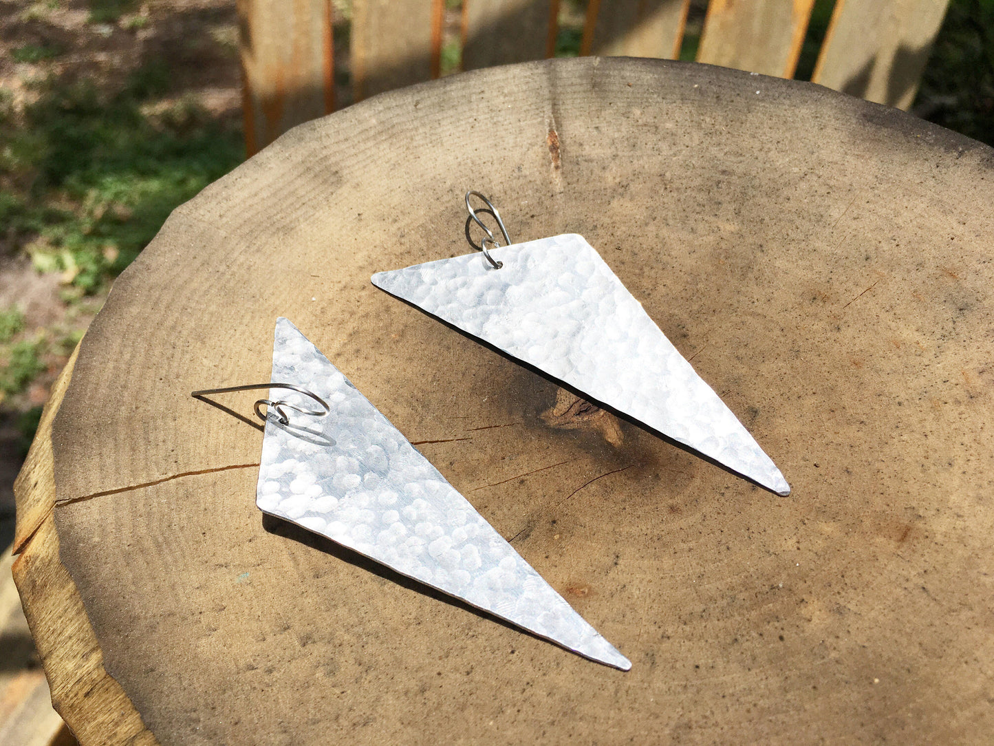 Handmade Geometric Triangle Earrings: 1980s Inspired Aluminum or Brass
