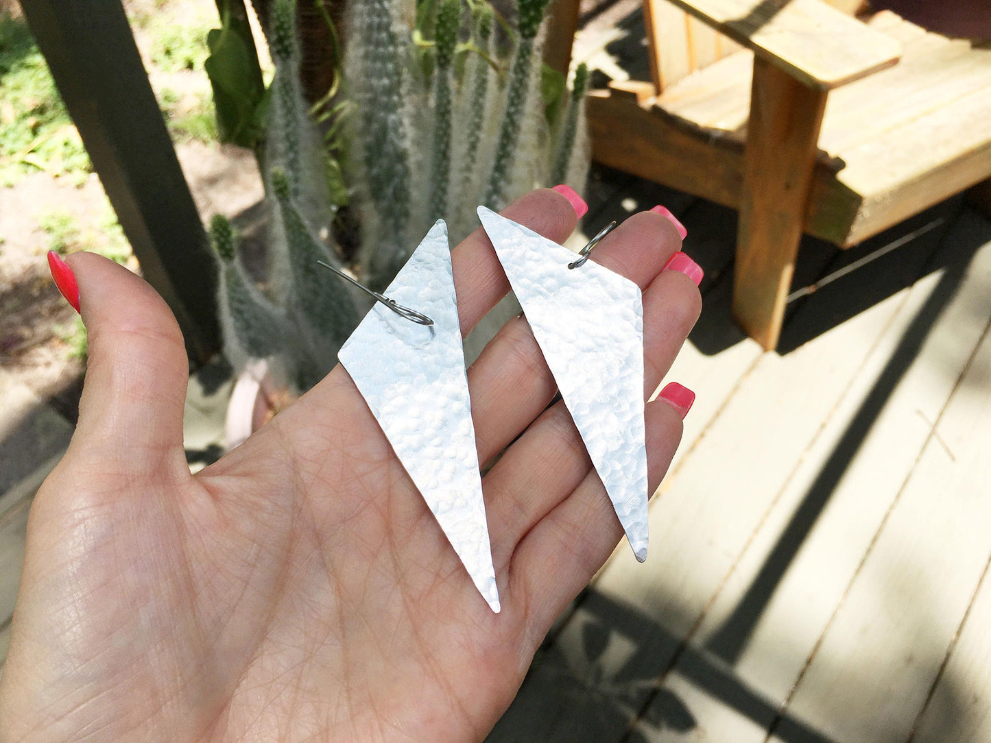 Handmade Geometric Triangle Earrings: 1980s Inspired Aluminum or Brass
