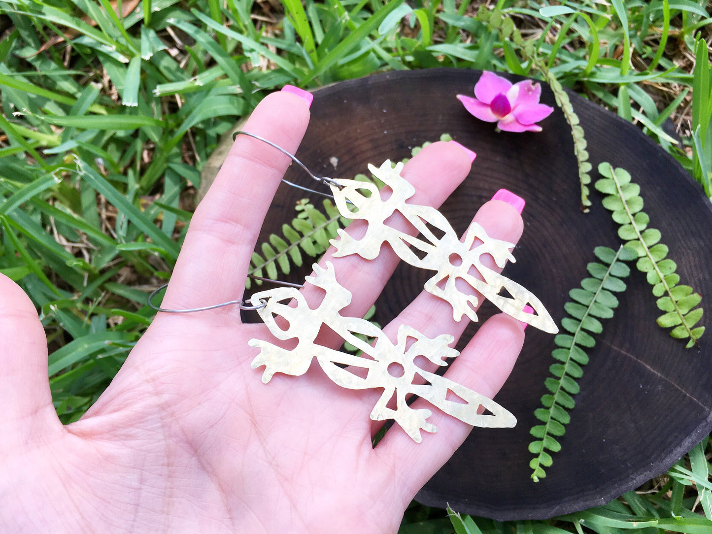 Handmade Metal Lizard Earrings: Tribal Geometric Design