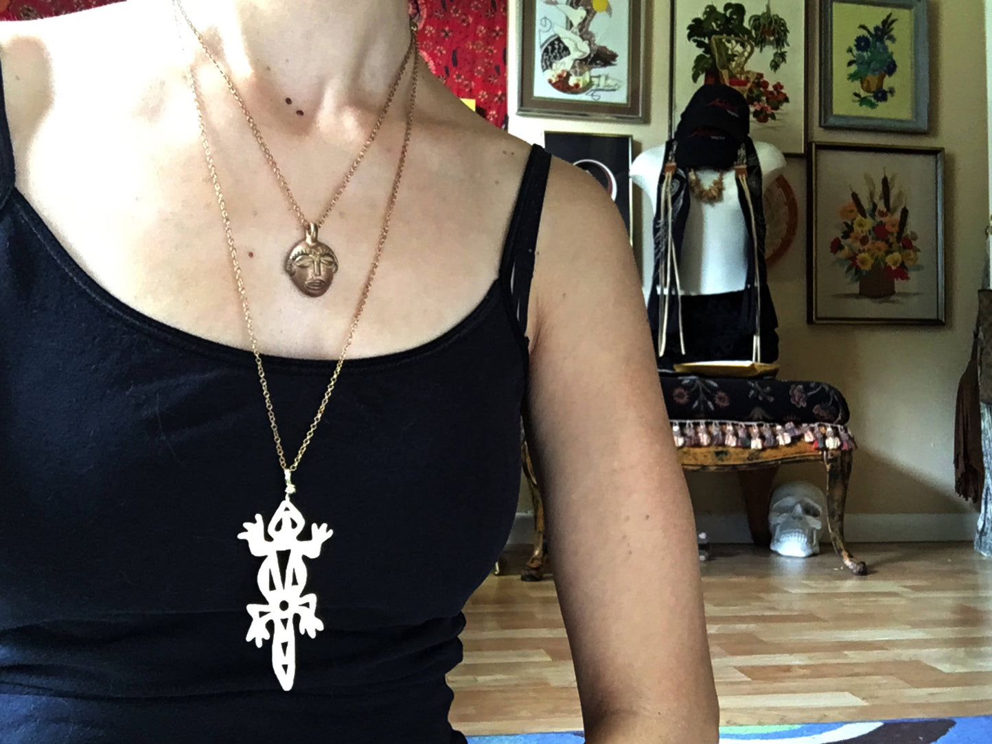 Handmade Brass Lizard Pendant Necklace: Tribal Long Length Jewelry