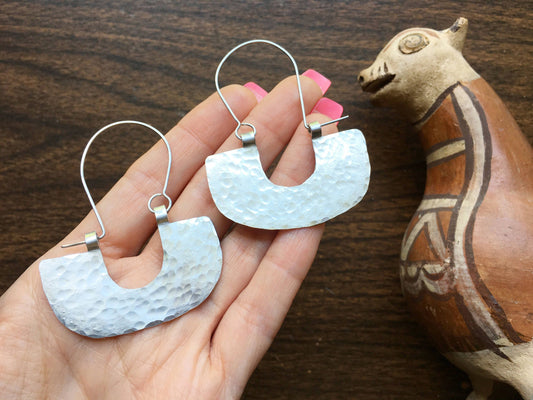 Hammered Metal Half Circle Hoop Earrings: Pre-Columbian Style