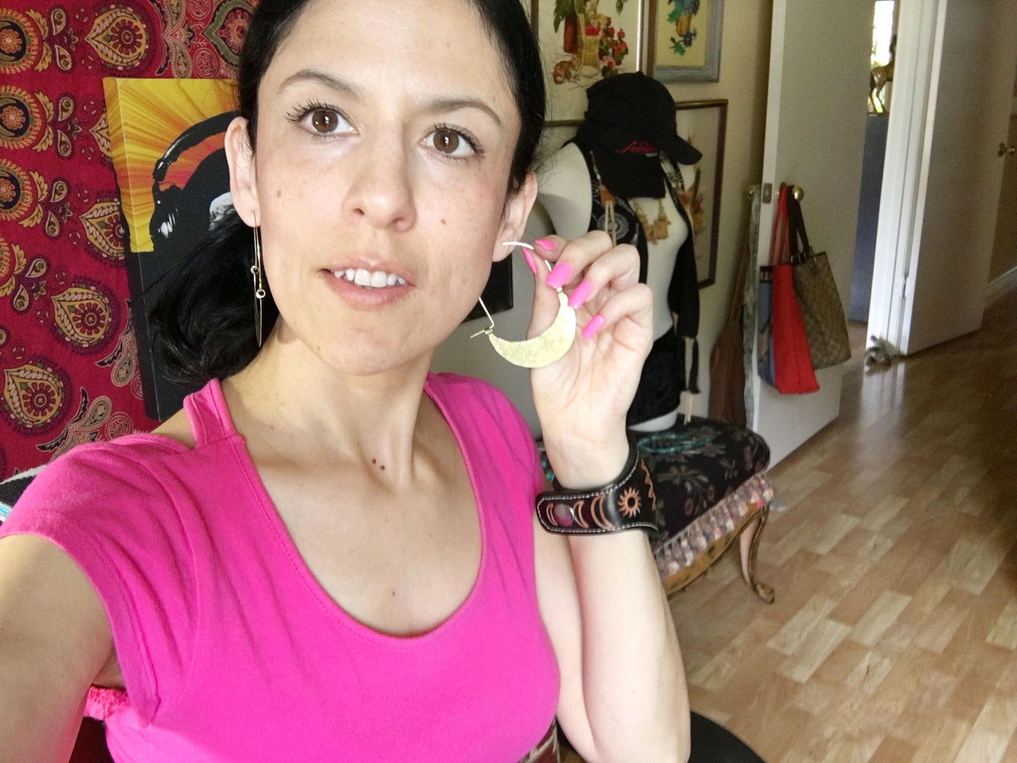 Rustic Hammered Metal Hoop Earrings: Handmade Crescent Design