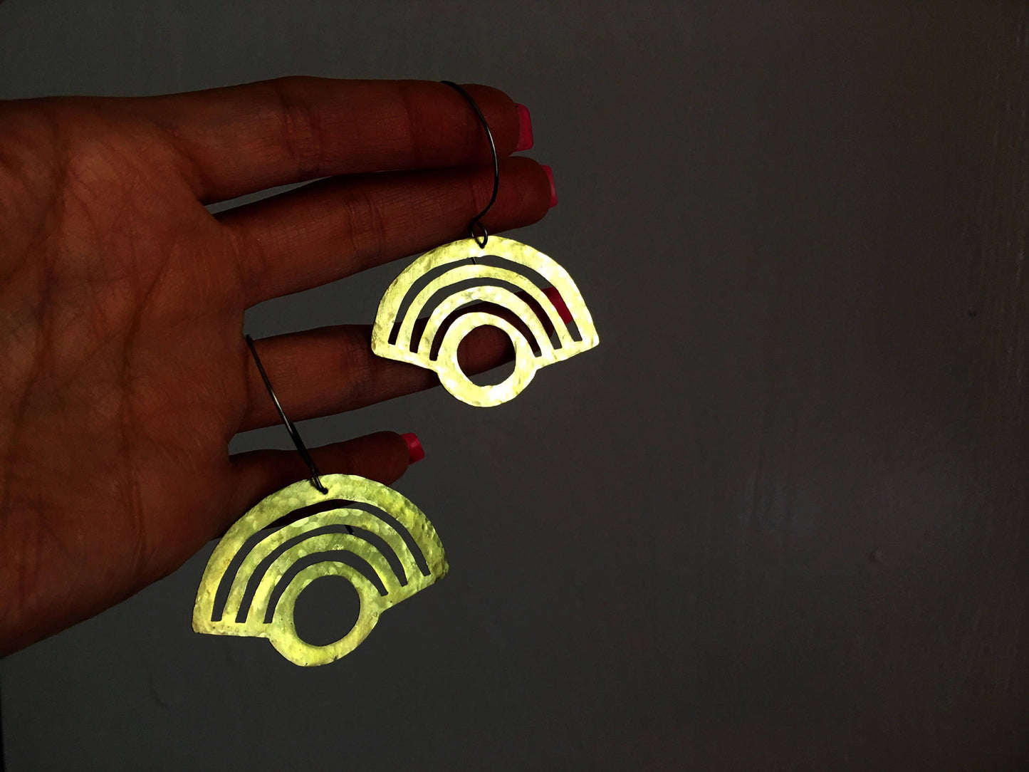 Rainbow earrings, metal arch hoops