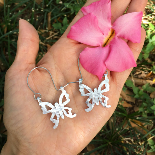 Butterfly earrings, MINI butterfly hoop earrings, insect jewelry