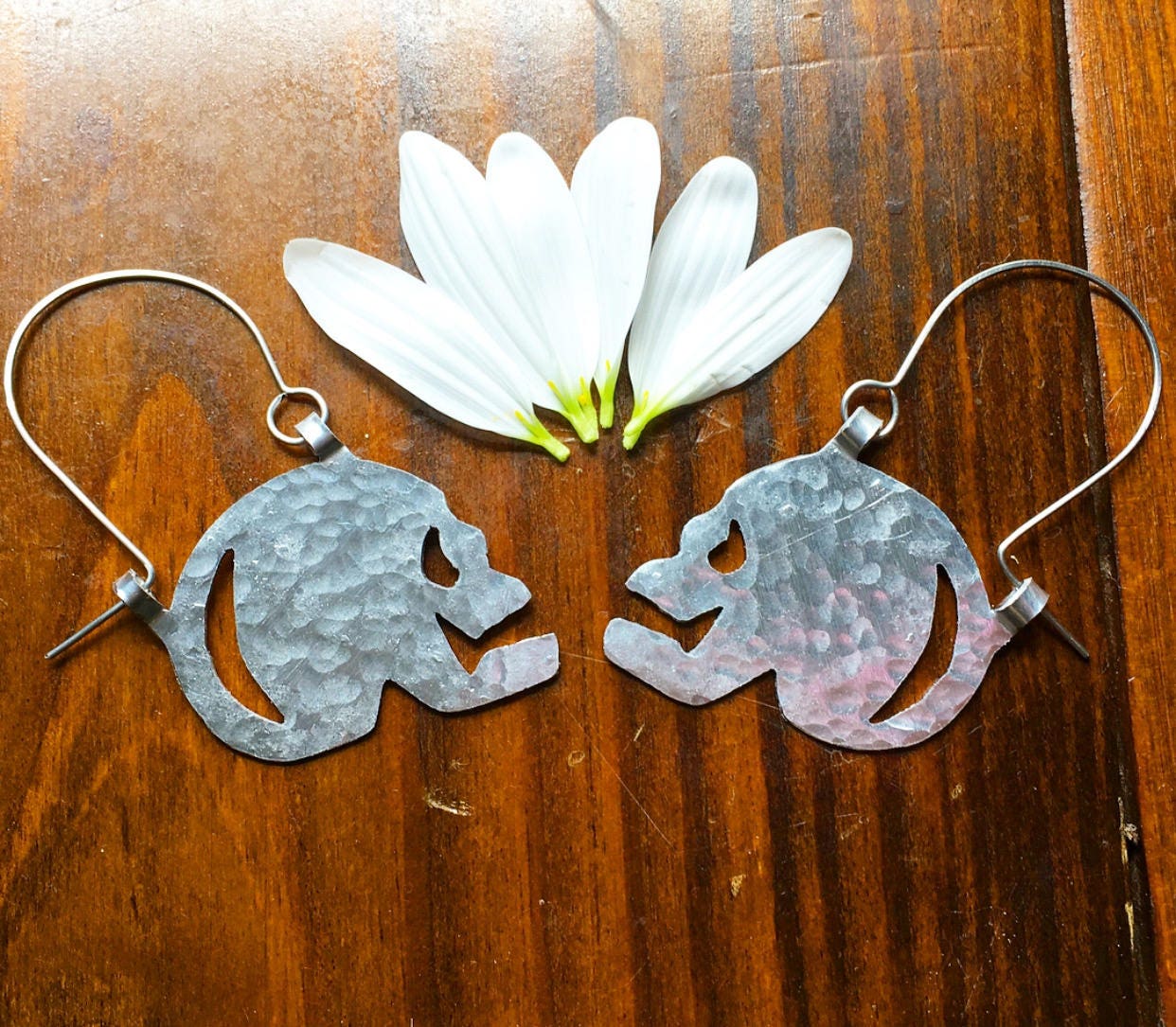 Skull earrings, hammered metal skull hoop earrings, day of the dead, folk art jewelry
