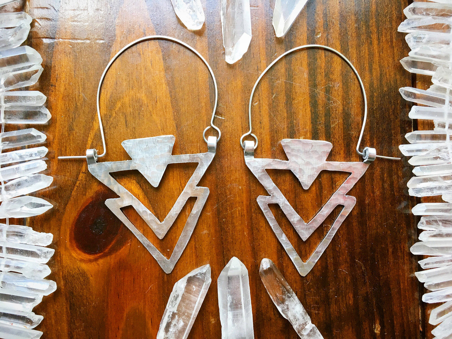 Metal Triangle hoop earrings, metalwork hoops, geometric jewelry, sculptural earrings