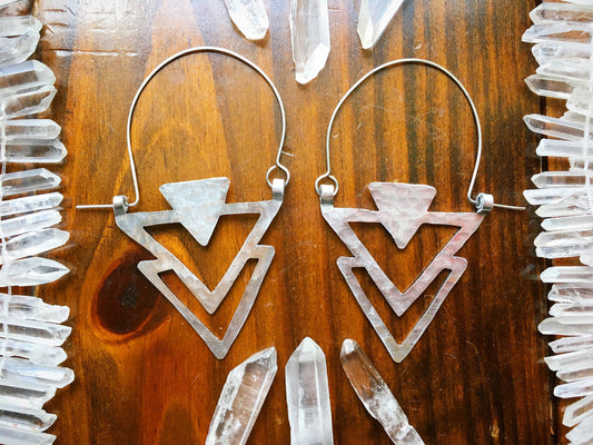 Metal Triangle hoop earrings, metalwork hoops, geometric jewelry, sculptural earrings