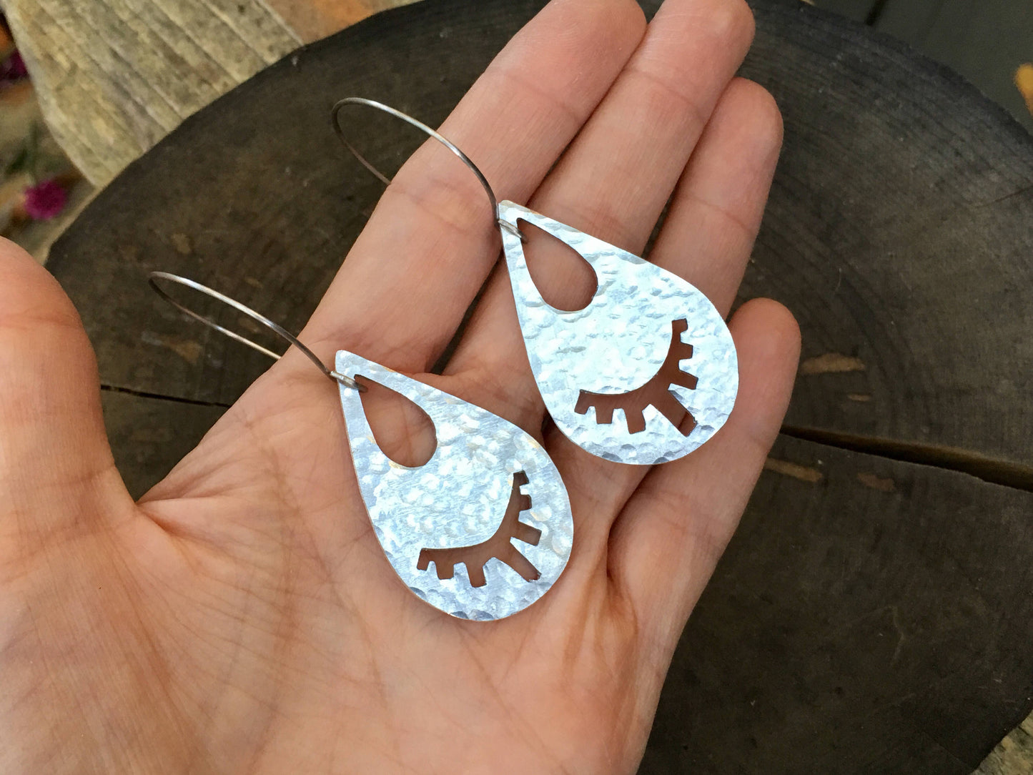 Handmade Eyelash Teardrop Earrings: Stainless Steel Hoop