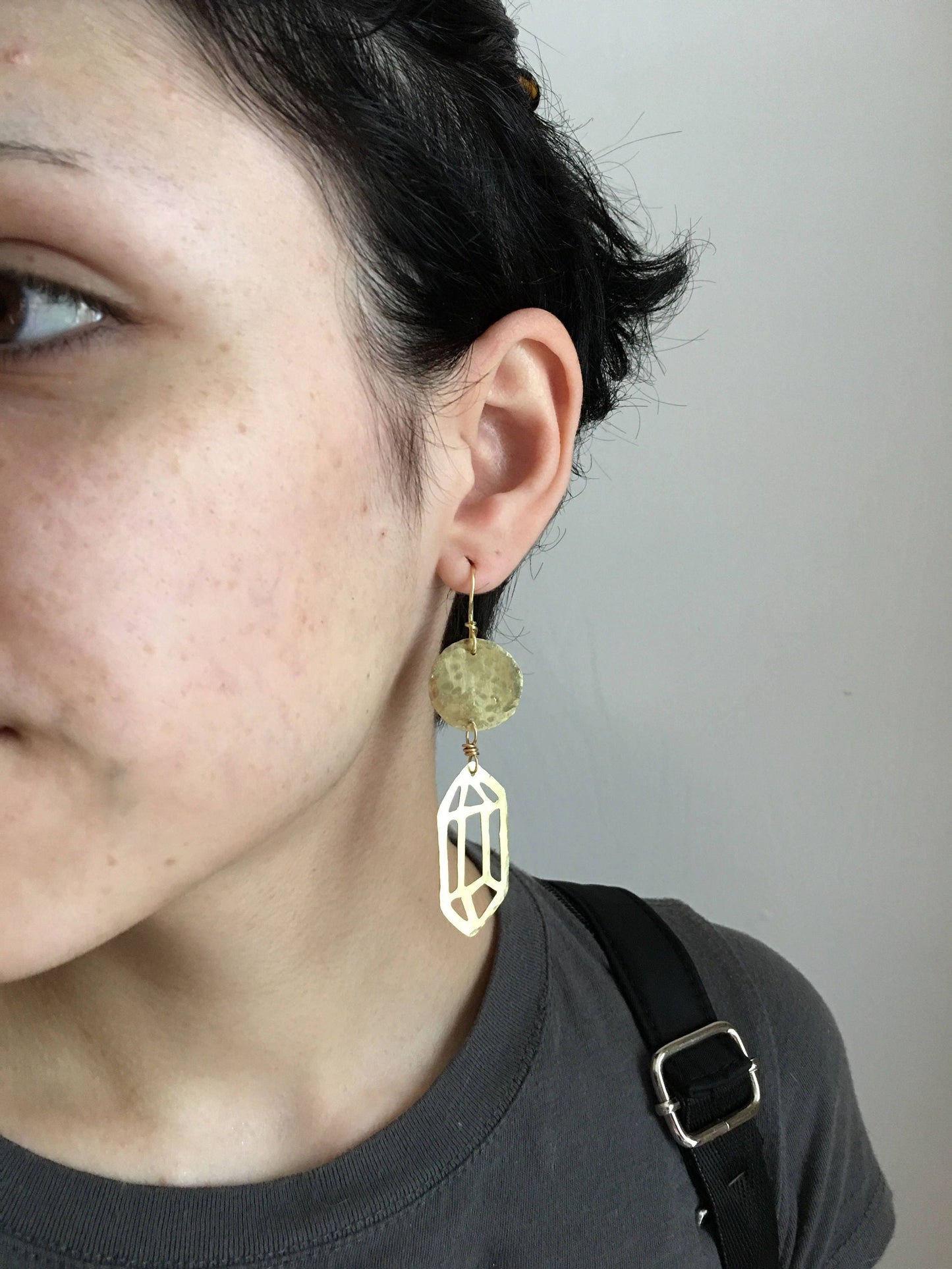 Handmade Crystal Dangle Earrings: Hammered Metal Cutout