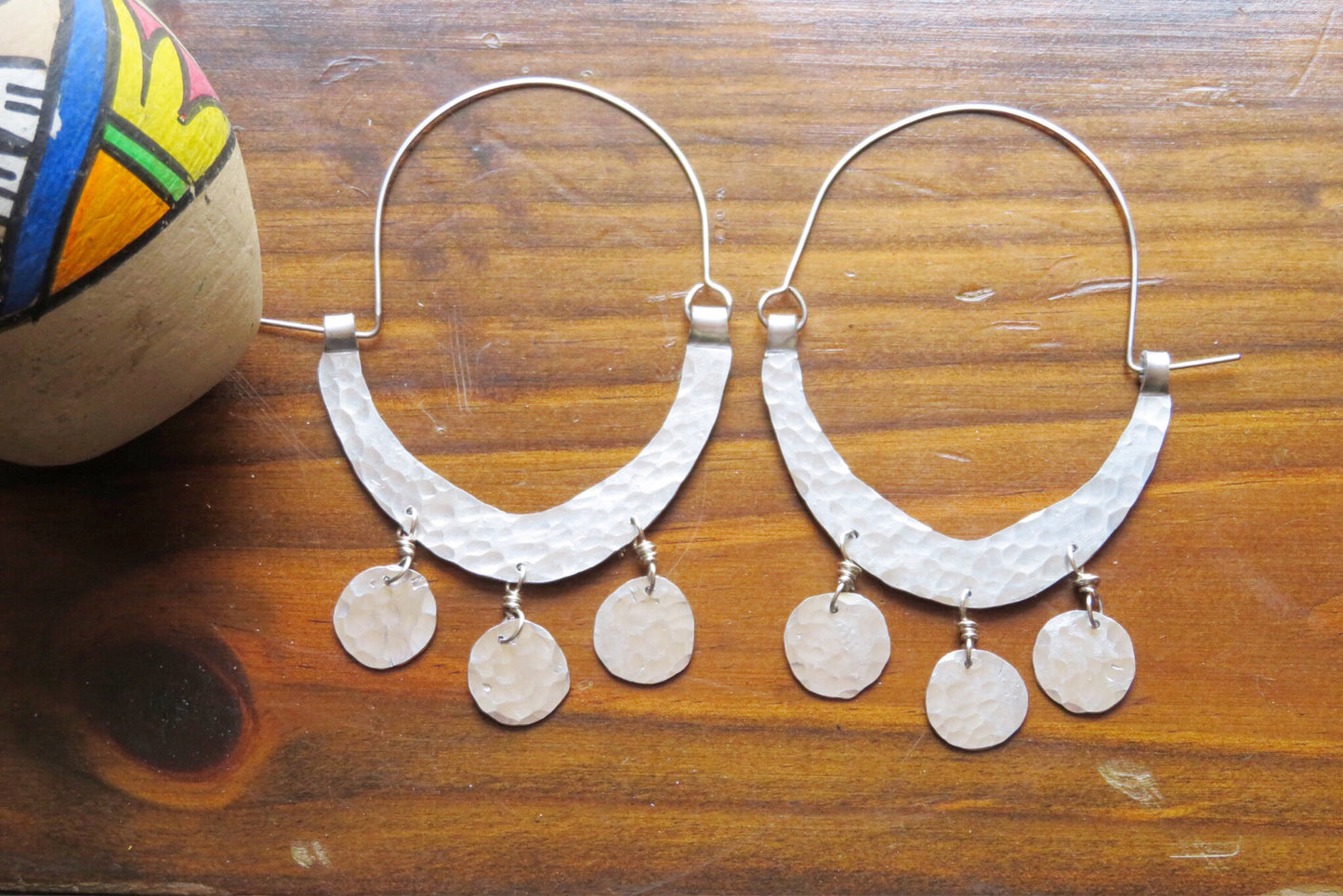 Rustic Hammered Coin Hoop Earrings: Handmade Metal Dangles