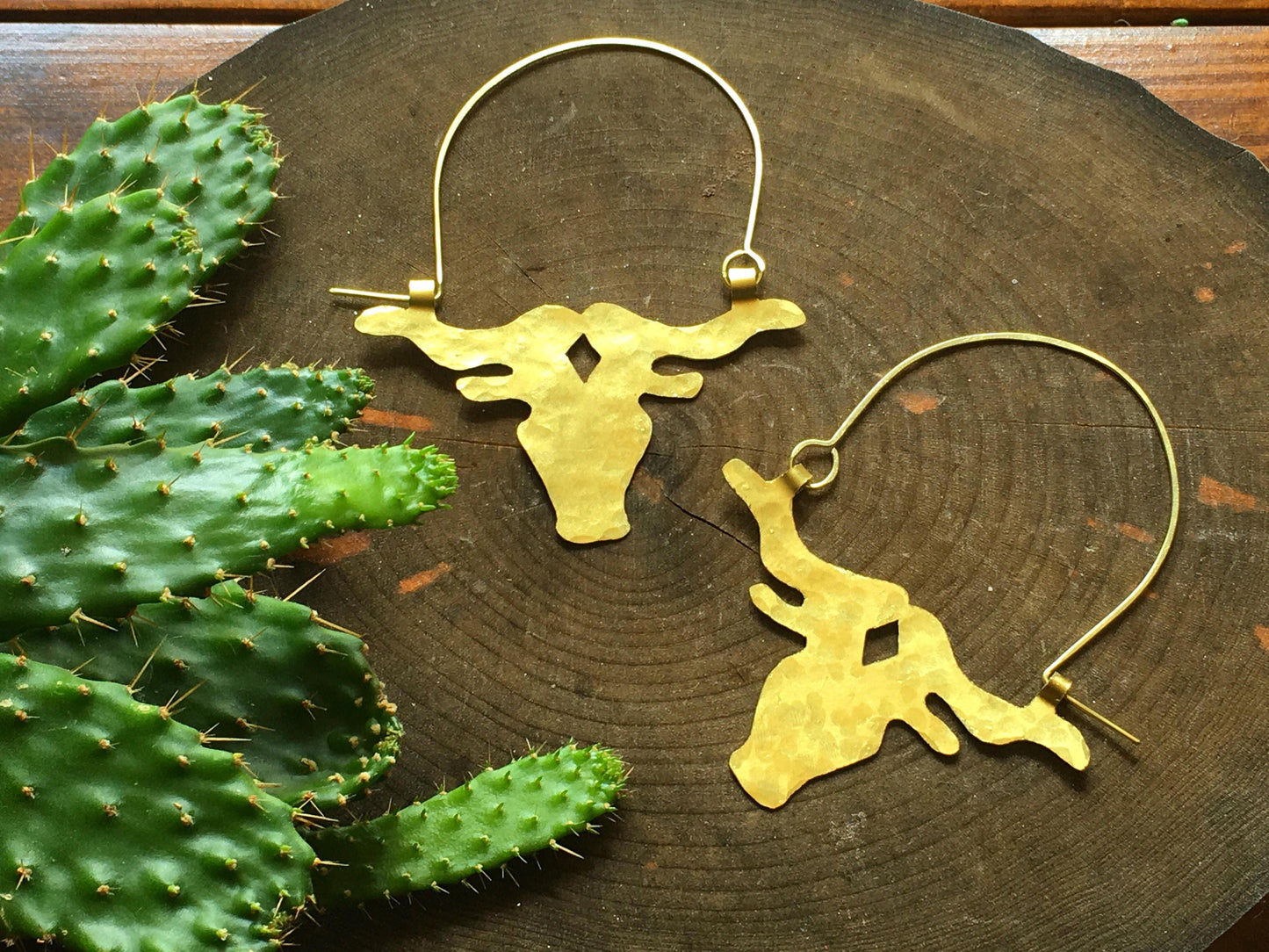 Handmade Longhorn Hoop Earrings: Brass, Copper, or Aluminum