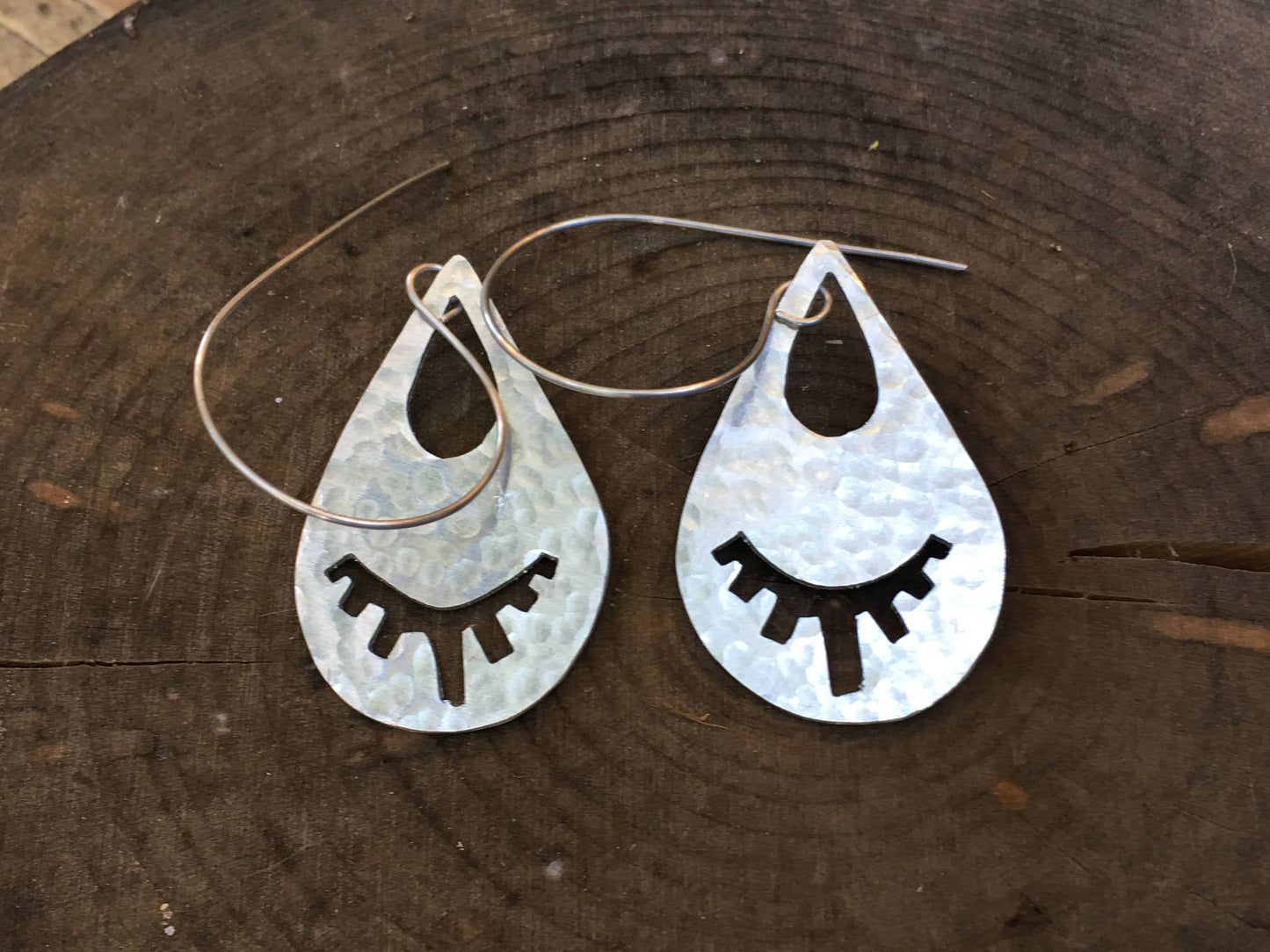 Handmade Eyelash Teardrop Earrings: Stainless Steel Hoop
