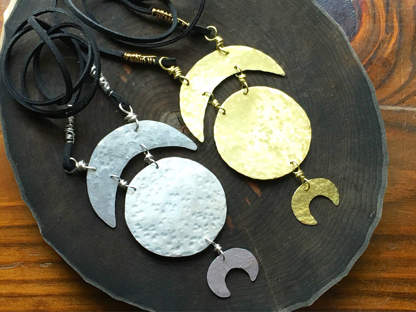 Handmade Tribal Moon Phase Necklace: Vegan Suede Cord