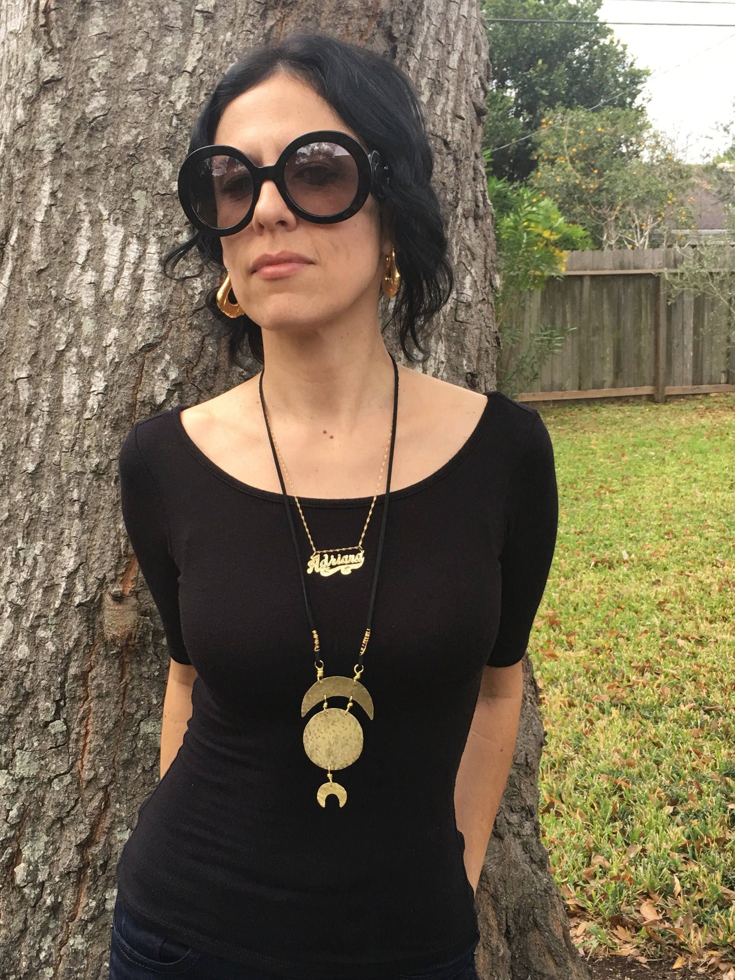 Handmade Tribal Moon Phase Necklace: Vegan Suede Cord