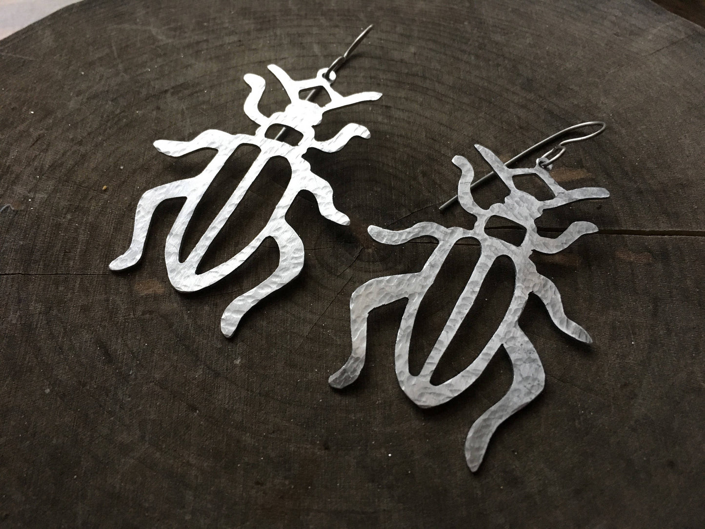 Handmade Metal Beetle Earrings: Large Insect Jewelry