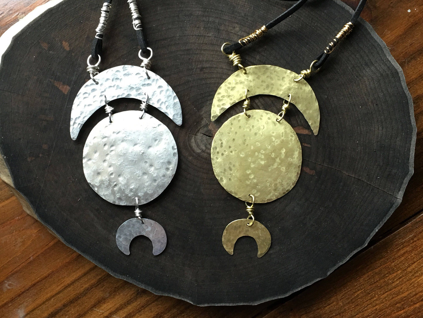 Handmade Tribal Moon Phase Necklace: Vegan Suede Cord