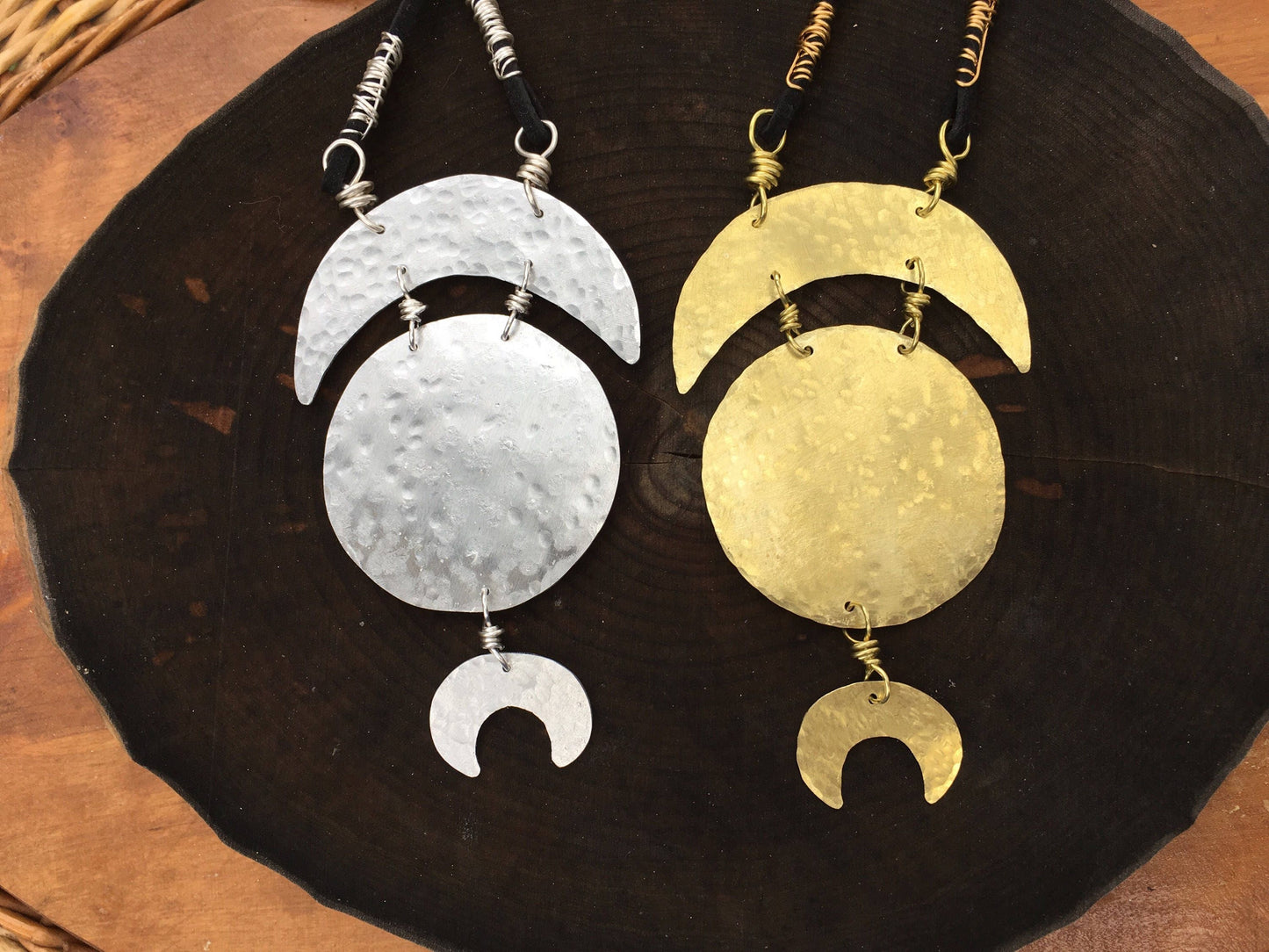 Handmade Tribal Moon Phase Necklace: Vegan Suede Cord