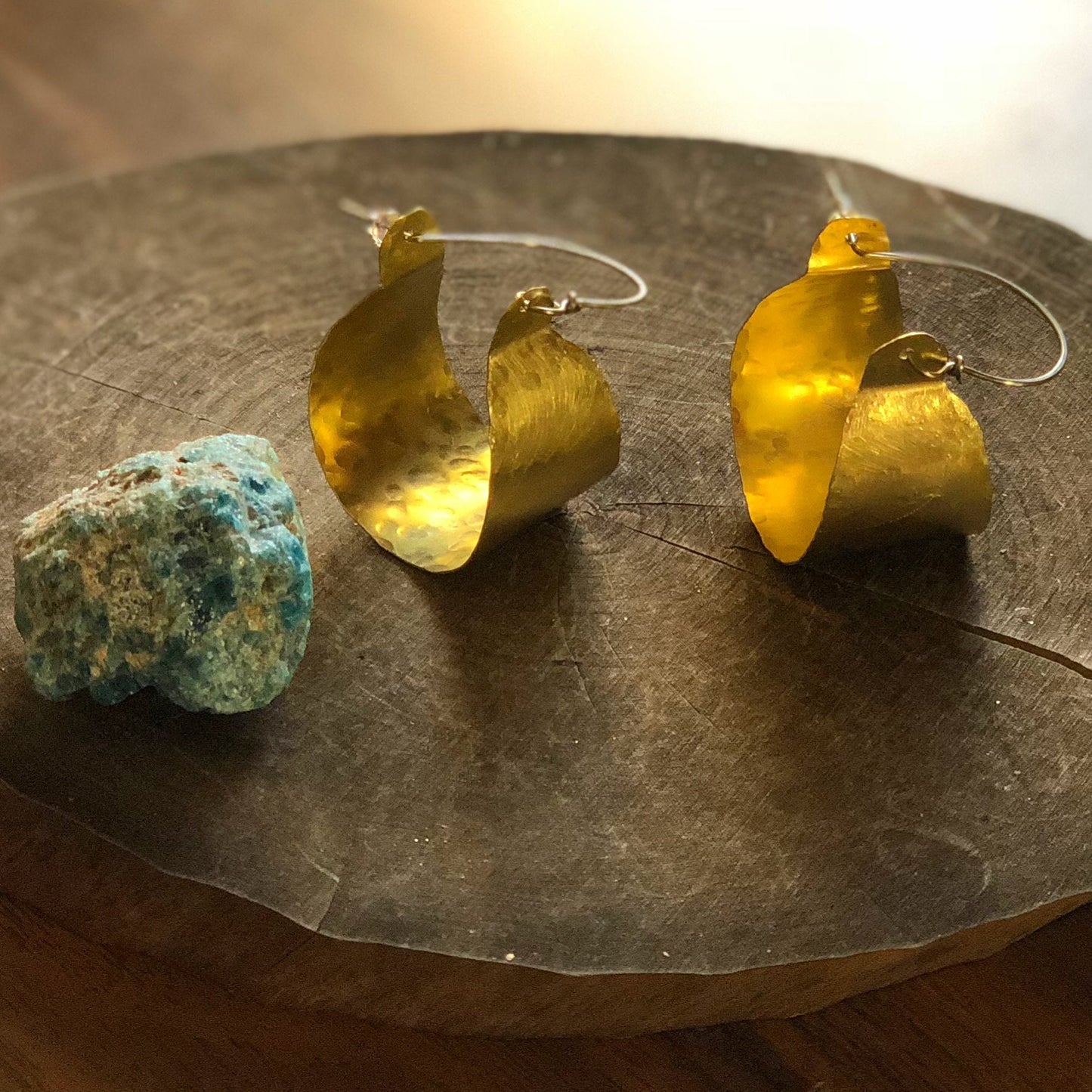 Rustic Hammered Metal Hoop Earrings: Wide Scoop Design