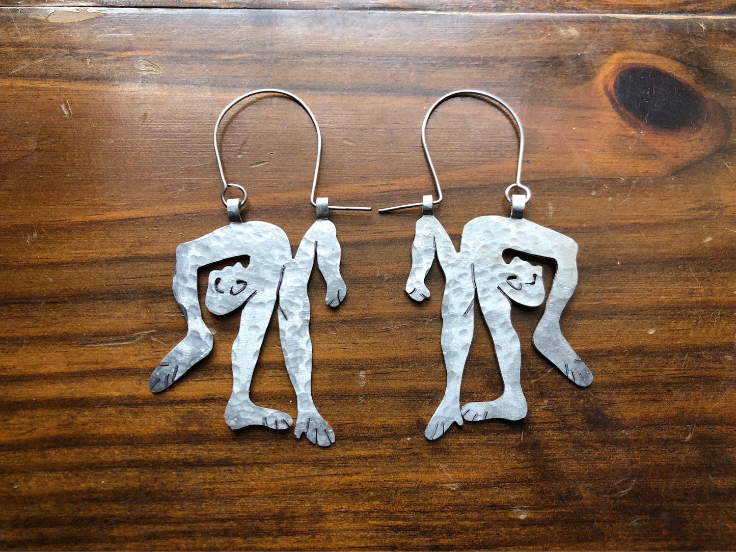 Handmade contortionist Earrings: Aluminum, Copper, or Brass