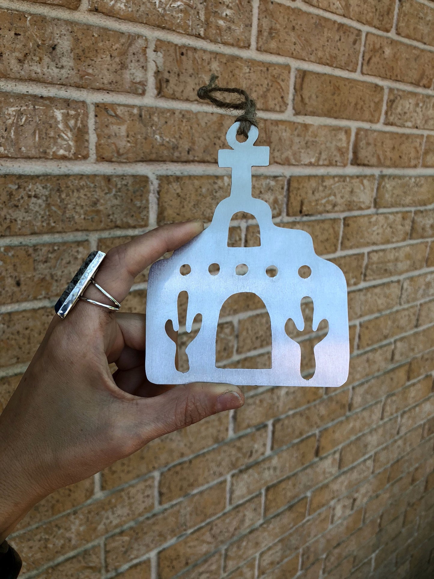 Metal Adobe Mission Ornament: Saguaro Cutout, Choice of Copper, Brass or Aluminum