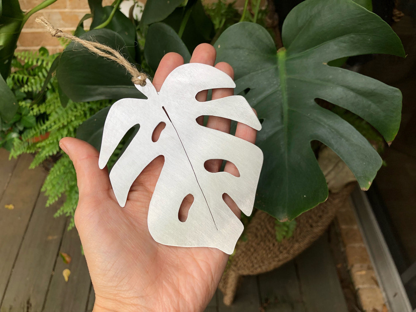 Metal Monstera Leaf Ornament: Copper, Brass, or Aluminum Cutout