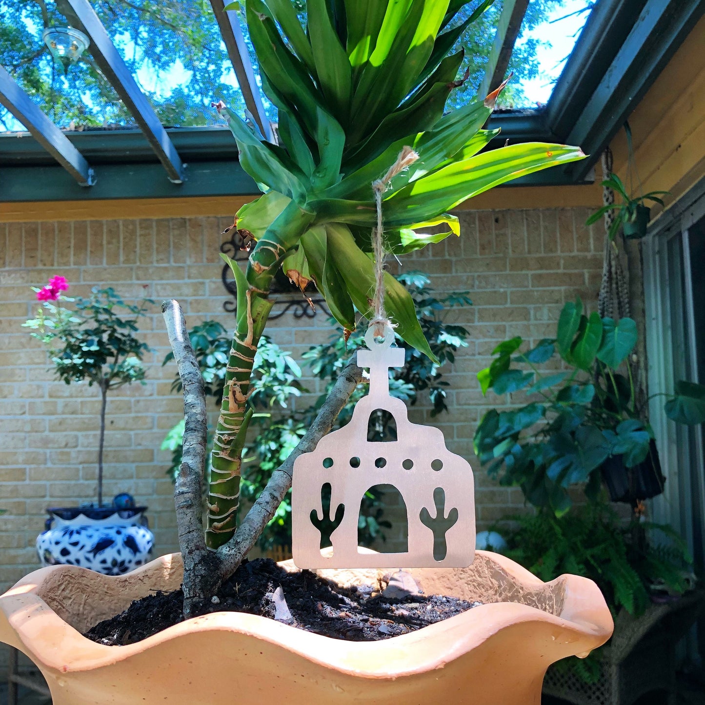 Metal Adobe Mission Ornament: Saguaro Cutout, Choice of Copper, Brass or Aluminum