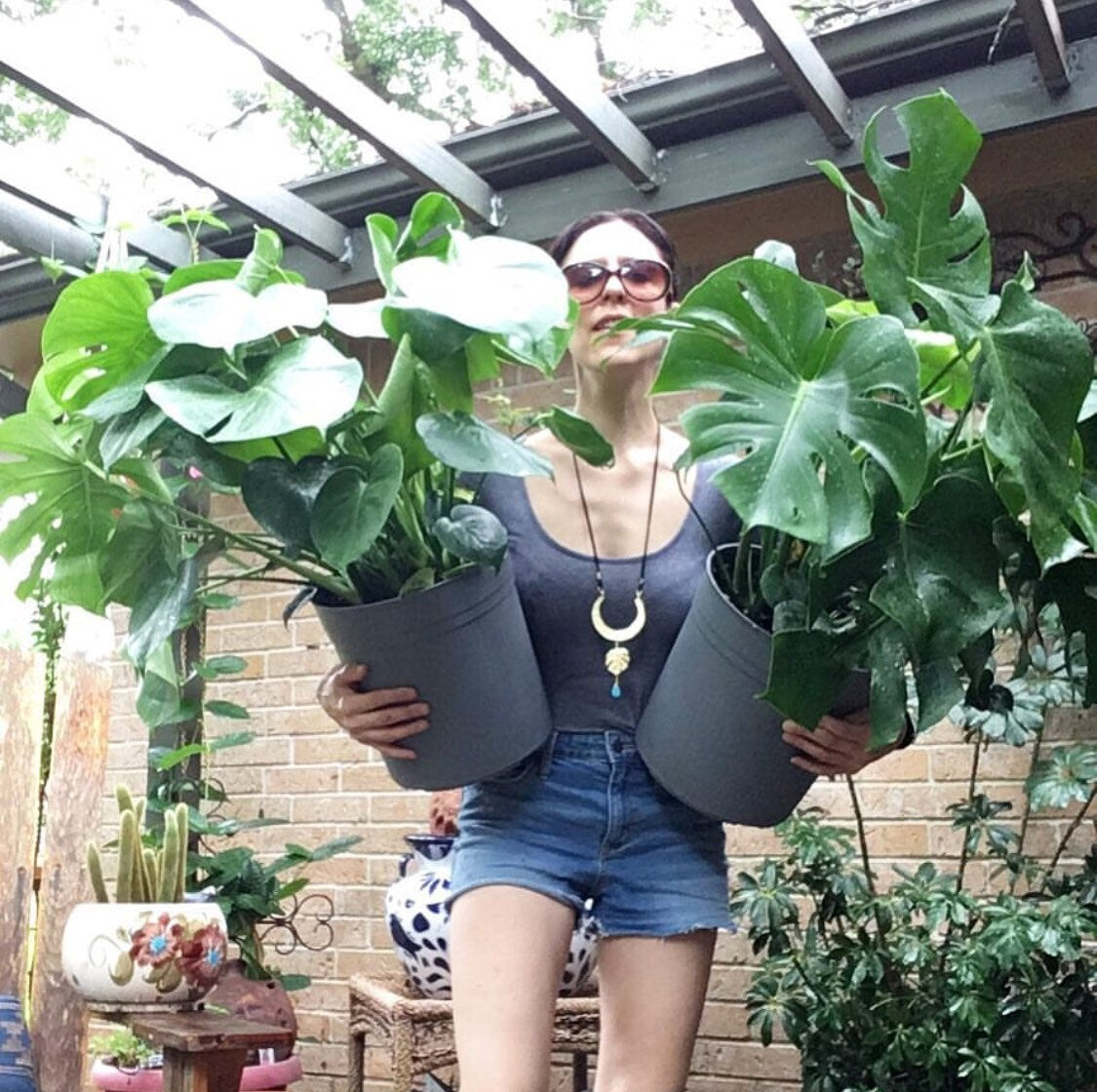 Crescent Moon & Monstera Leaf Necklace: Handmade Celestial Garden Jewelry