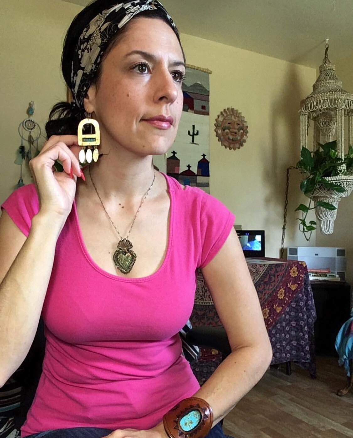 Handmade Genuine Turquoise & Brass Fringe Earrings