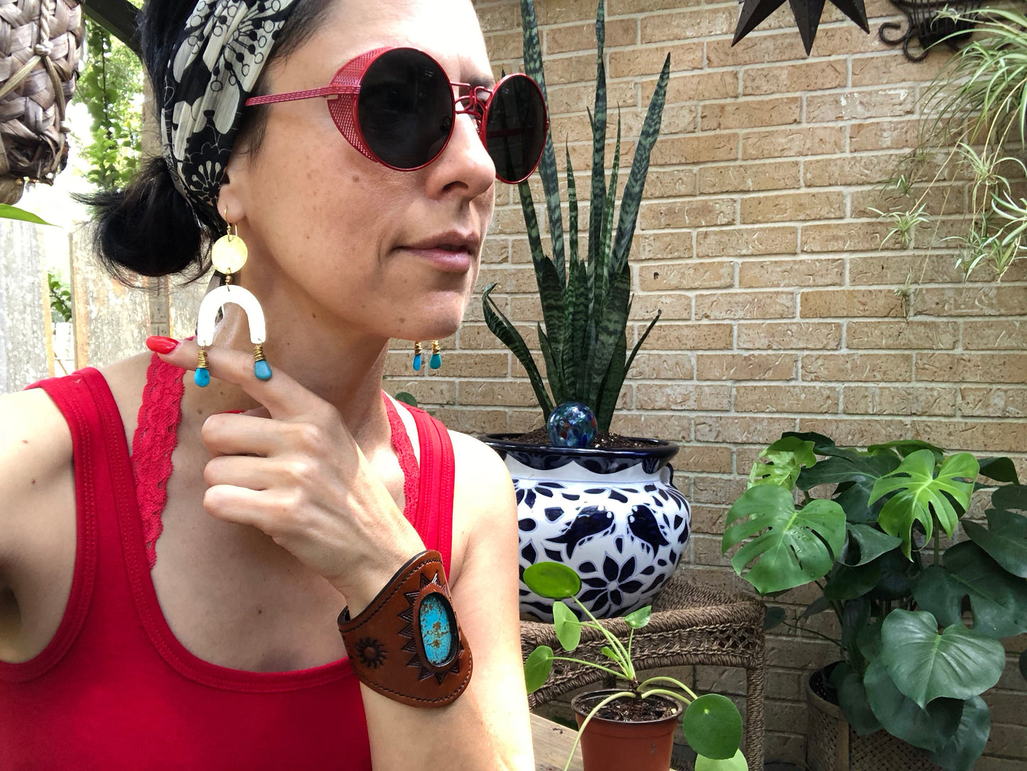 Turquoise & Brass Arc Earrings: Handmade Statement Jewelry