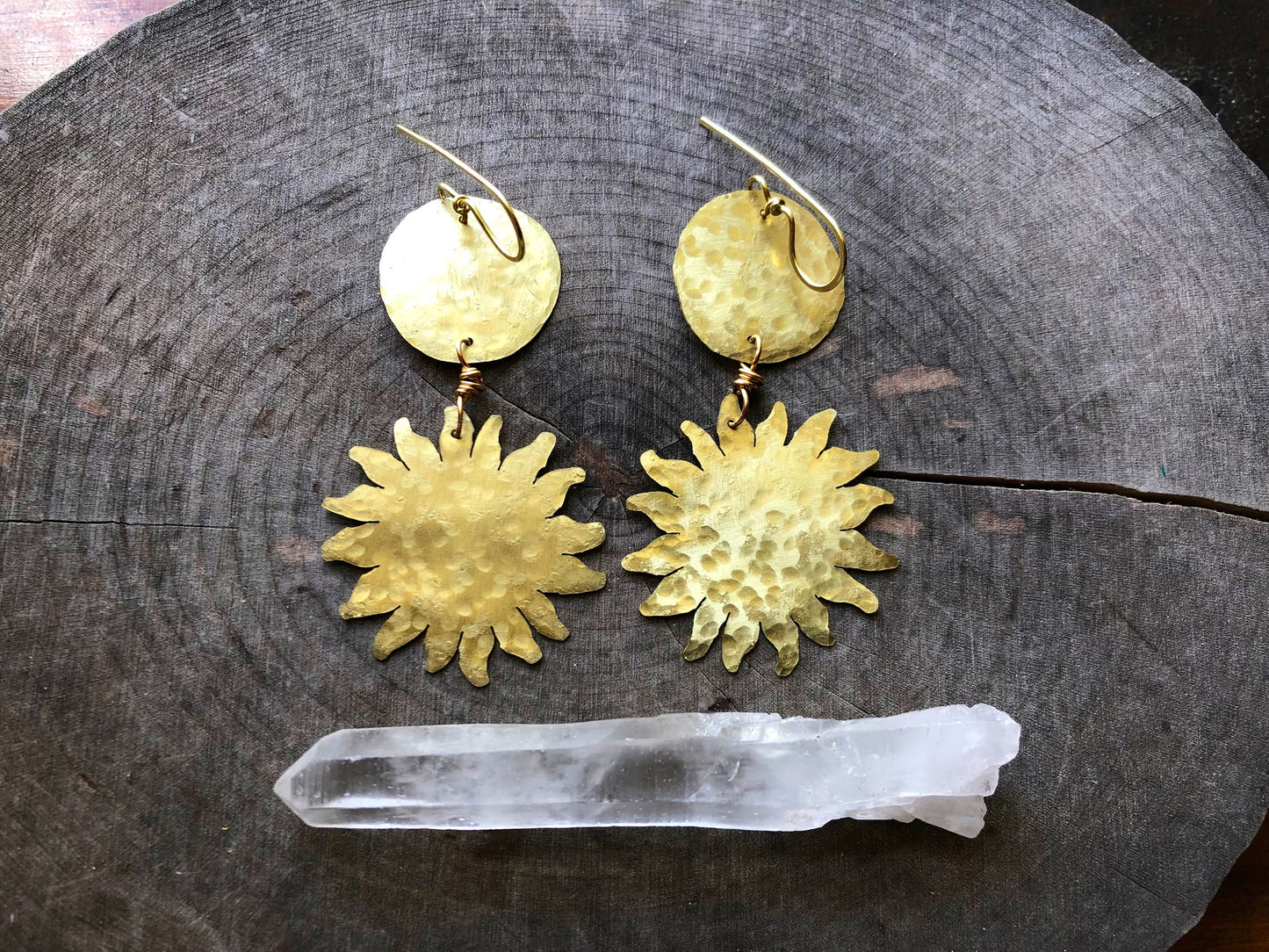 Handmade Sun and Moon Dangle Earrings: Mixed Metal Celestial Jewelry